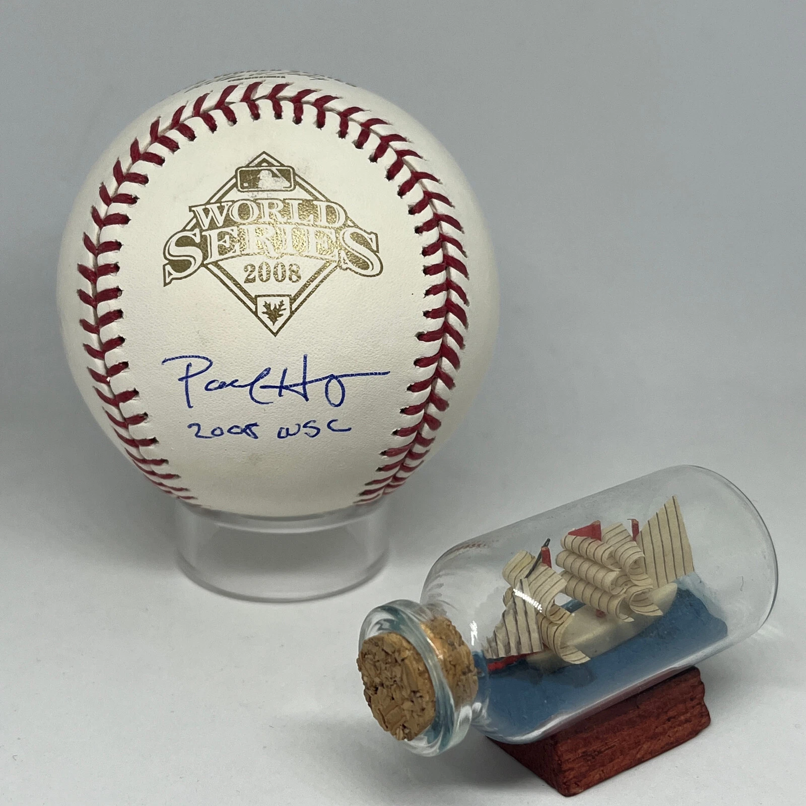 Paul Hagen signed Rawlings 2008 World Series Logo Baseball JSA COA Spink A2728

