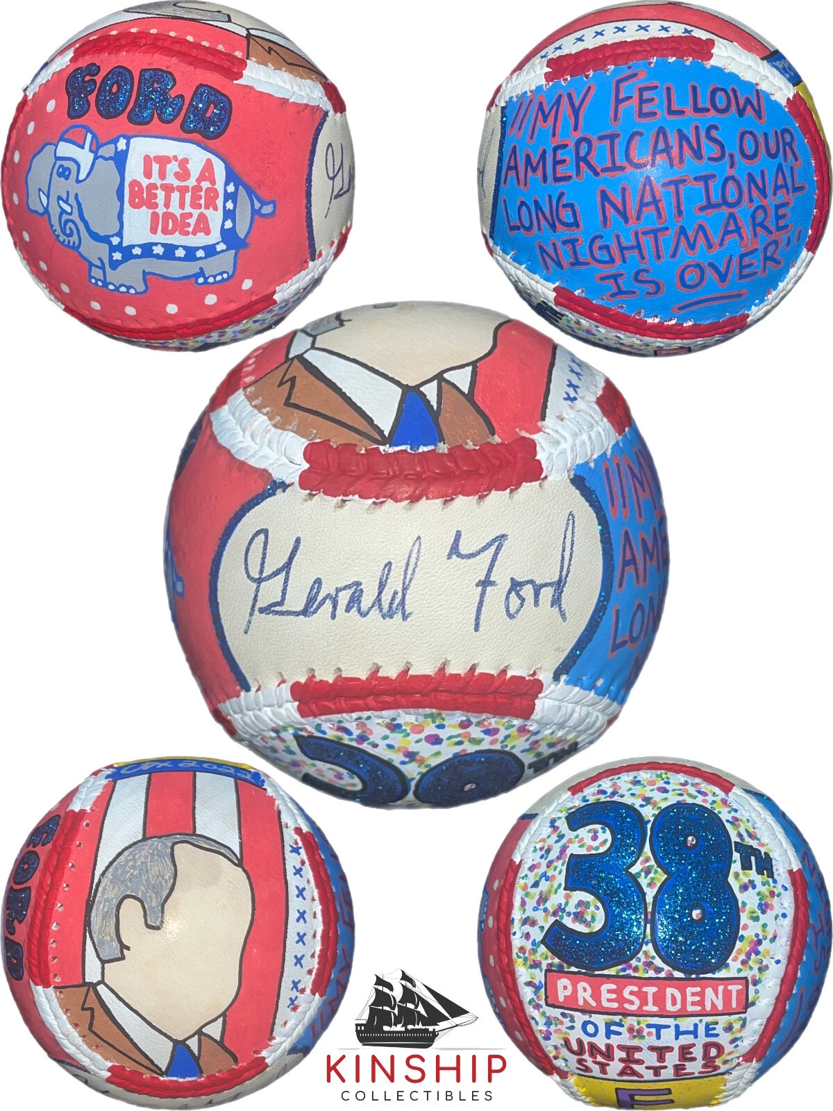 President Gerald Ford signed Baseball JSA LOA Hand Painted Carter X Auto Y67

