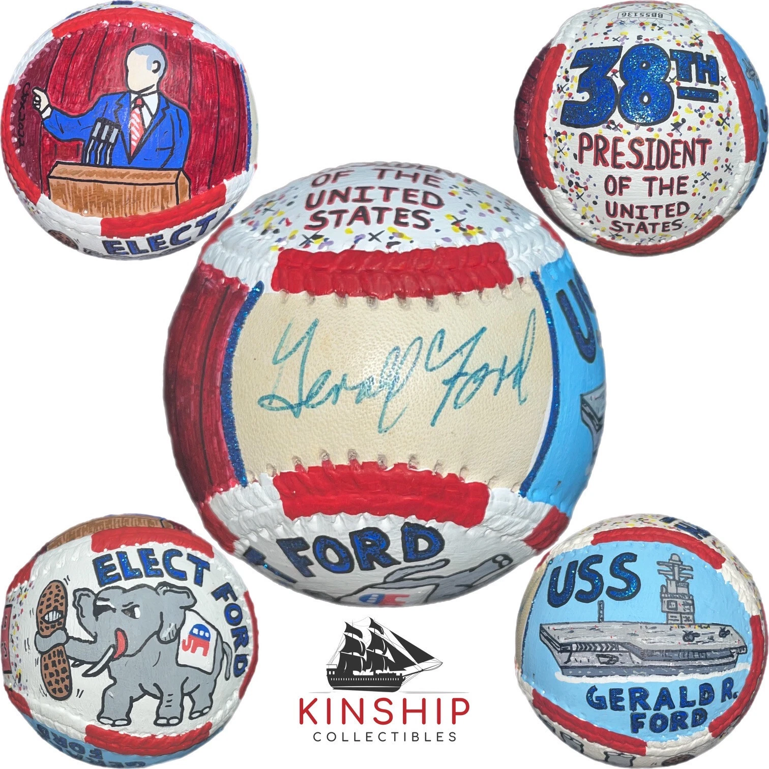 President Gerald Ford signed Baseball JSA LOA Hand Painted Carter-X Auto Y43
