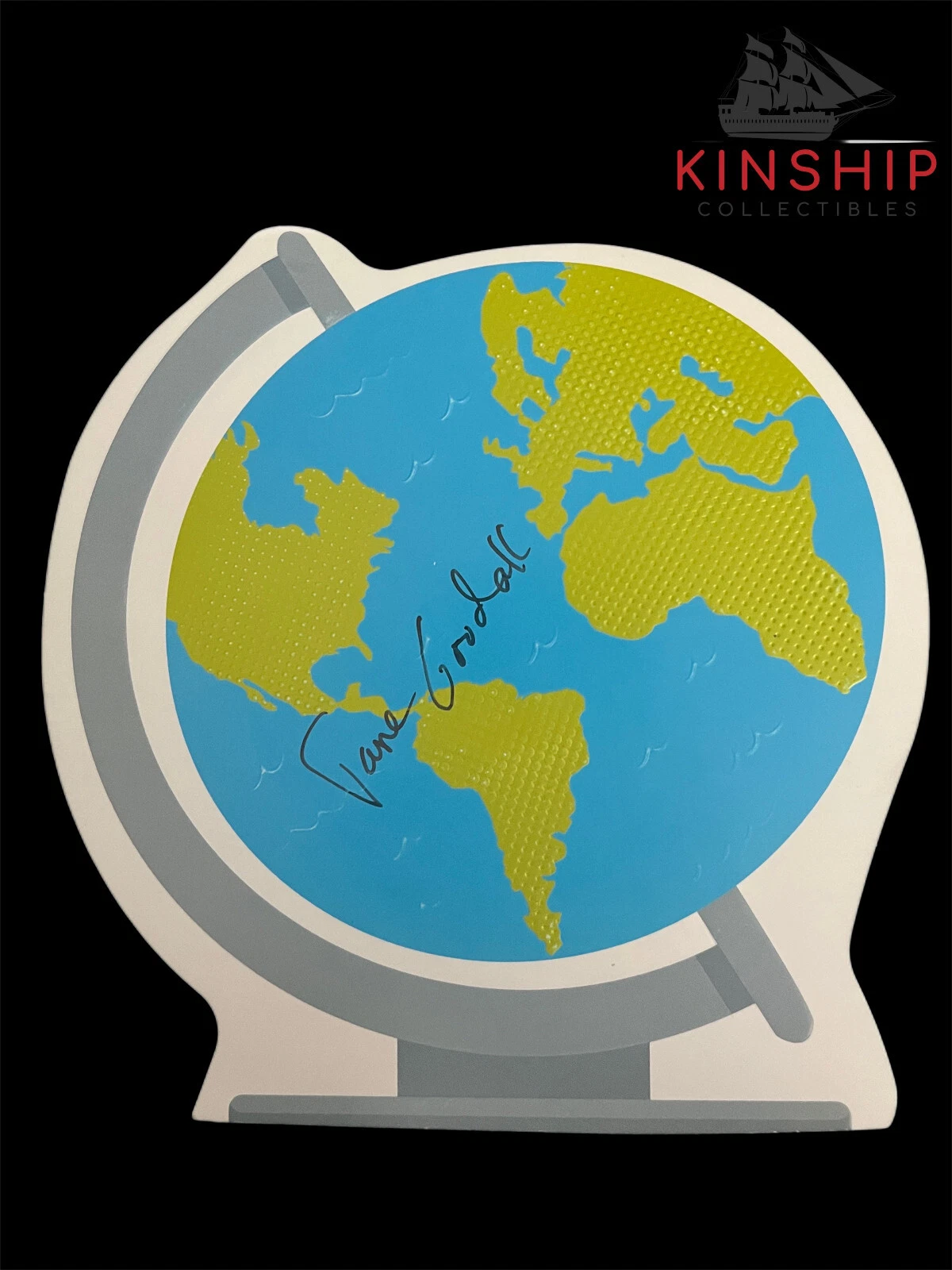 Jane Goodall signed Globe Cut JSA COA Chimpanzee Expert Auto Rare Z1147
