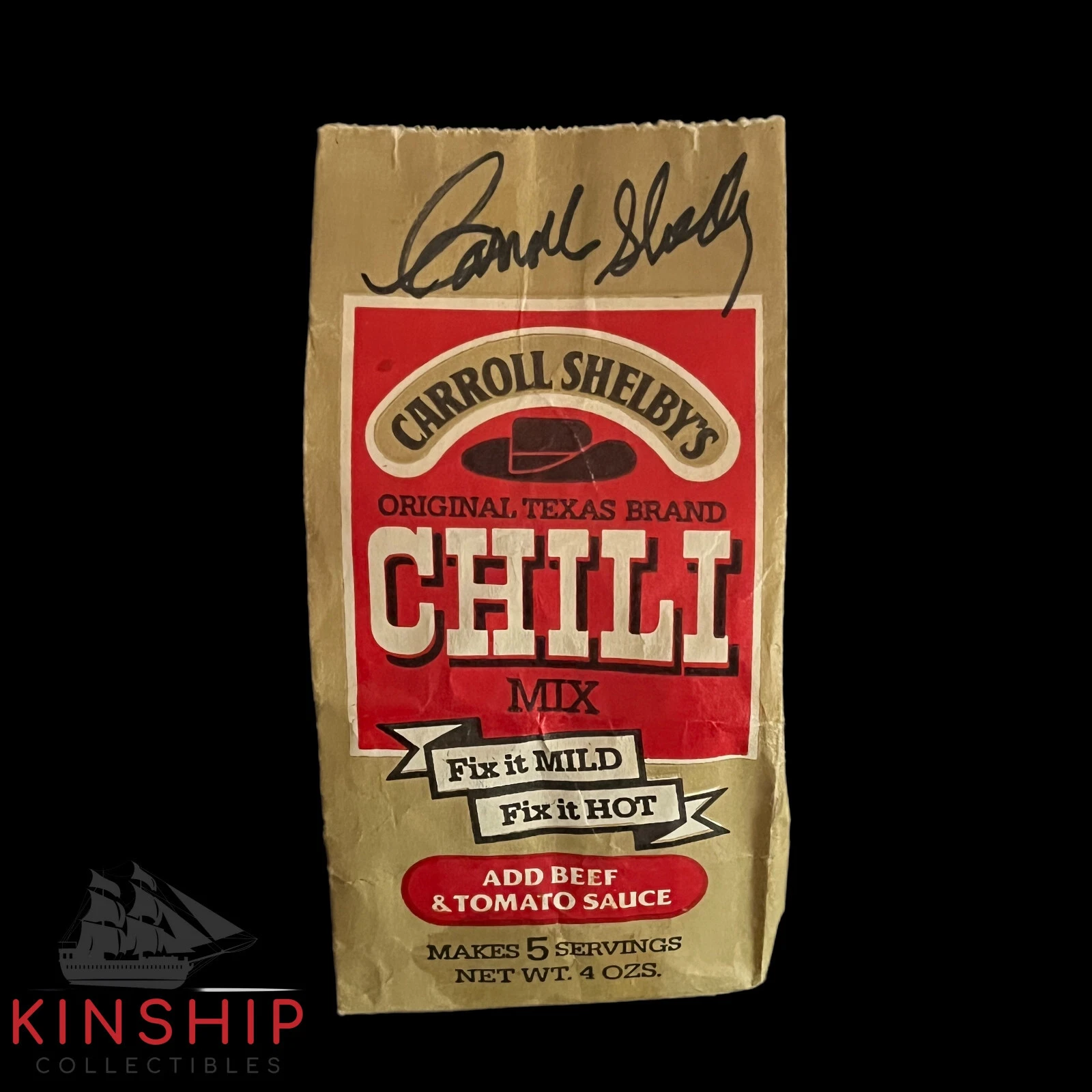 Carroll Shelby signed Chili Mix Bag JSA LOA AUTO GRADE 9 Rare Ford Mustang Z1157
