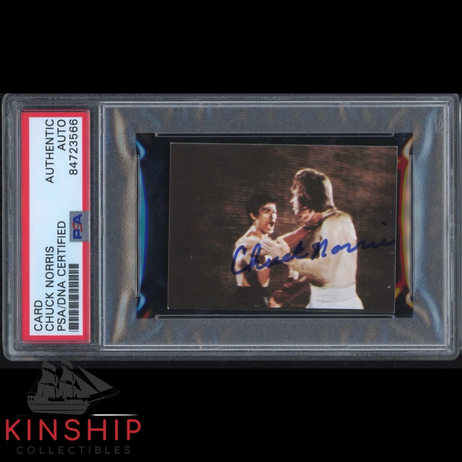 Chuck Norris signed 1974 Yamakatsu Card PSA DNA Slab Bruce Lee #56 Auto C1242
