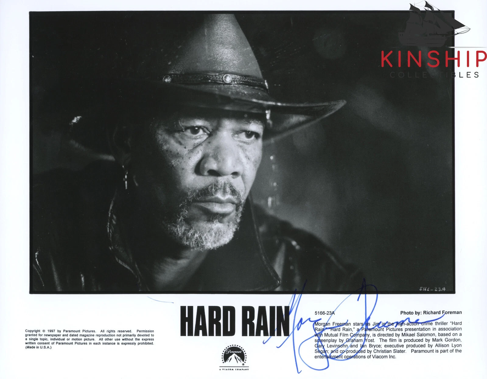 Morgan Freeman signed 8x10 Movie Promo Photo JSA LOA Actor Auto Hard Rain B1319
