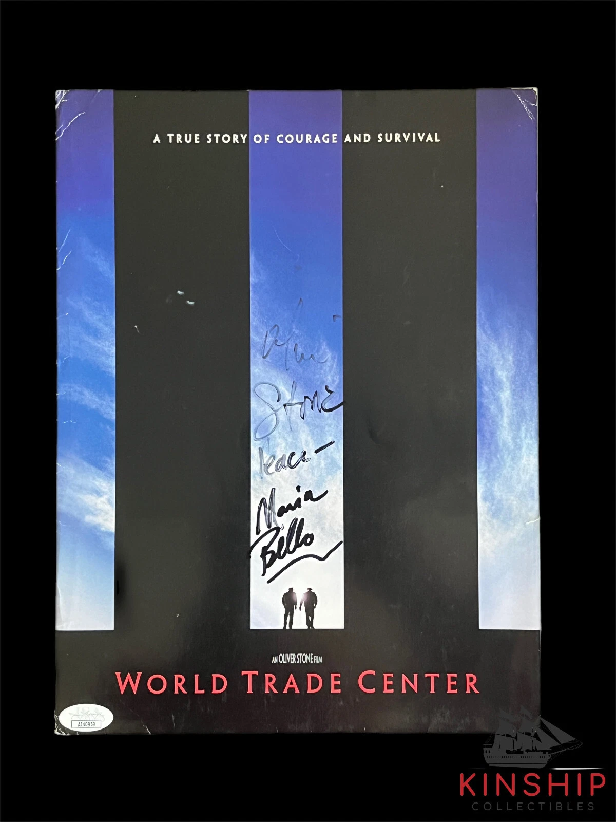 Oliver Stone Maria Bello signed World Trade Center Movie Folder JSA Auto Z1220
