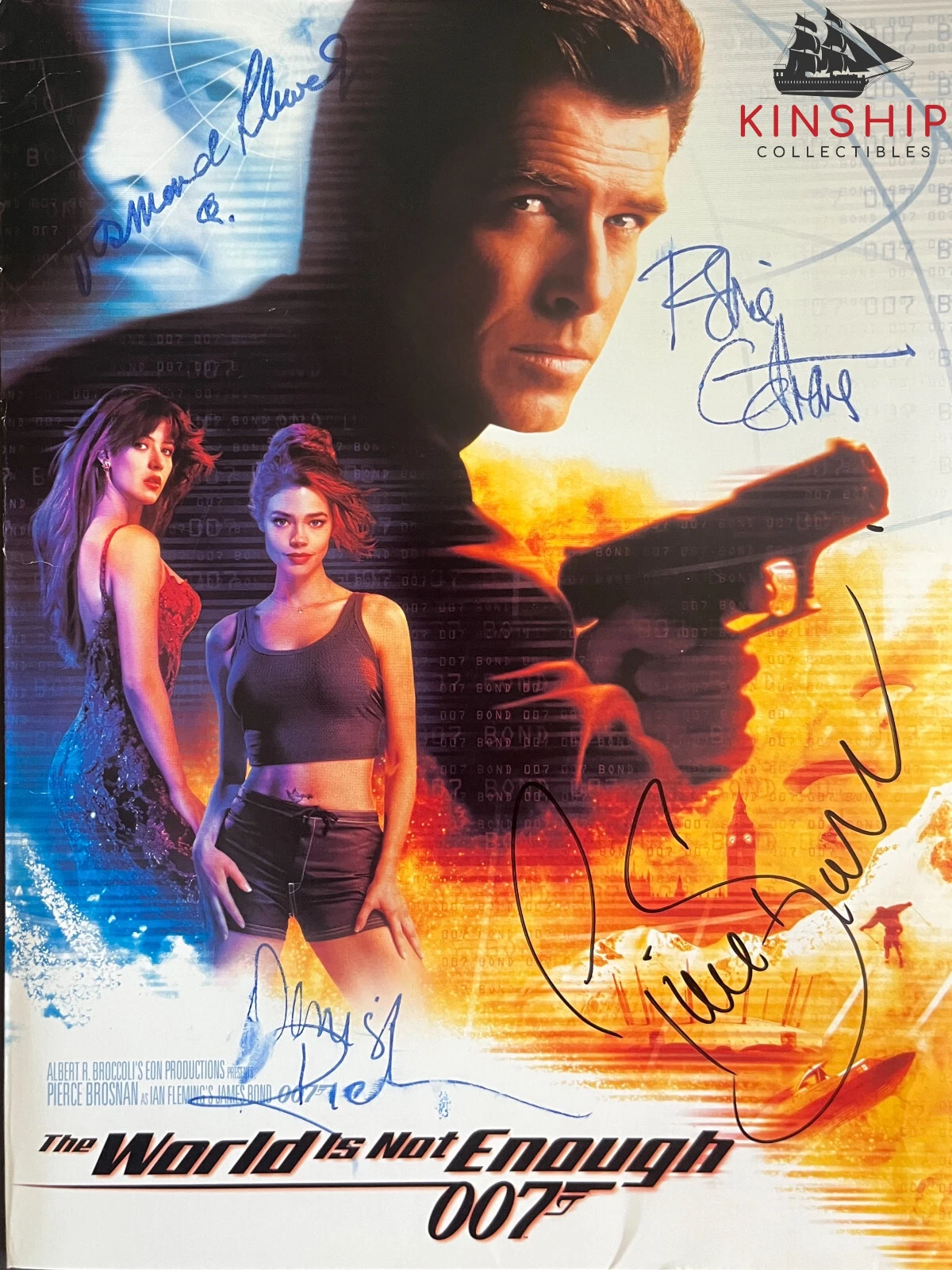 Robbie Coltrane Pierce Brosnan Cast signed James Bond Folder JSA COA Auto Z1225
