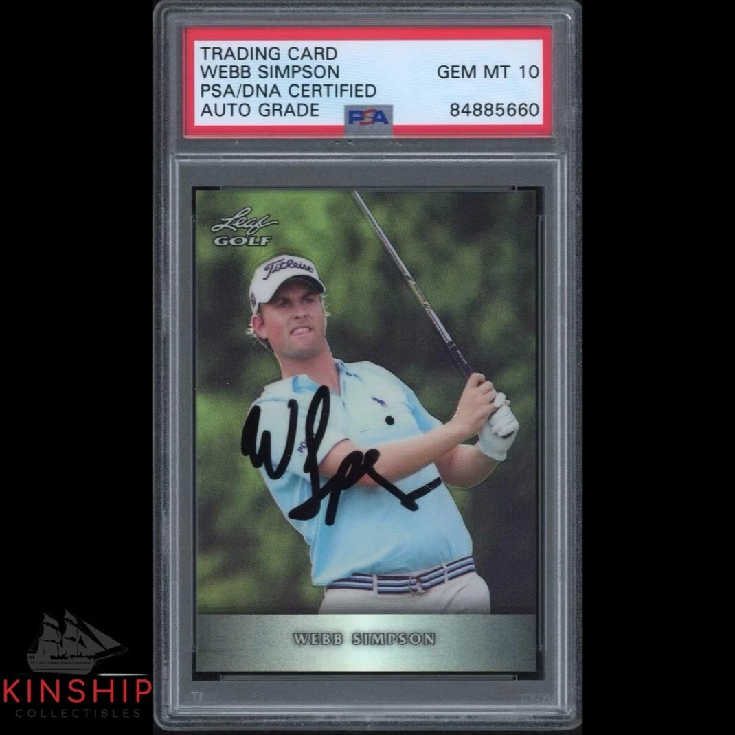 Webb Simpson signed 2011 Leaf Golf Rookie Card PSA DNA Auto 10 Masters RC C1326
