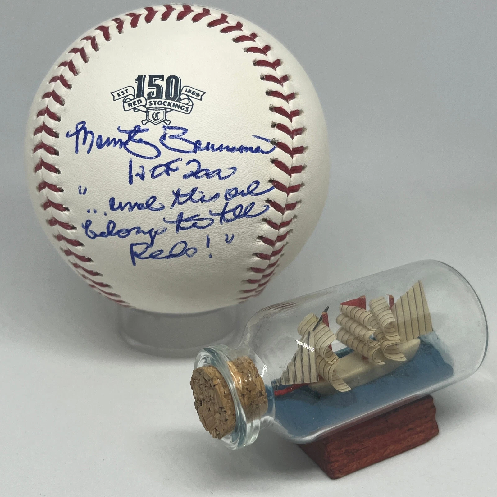 Broadcaster Marty Brennaman signed Rawlings Reds Logo Baseball JSA COA HOF A2812
