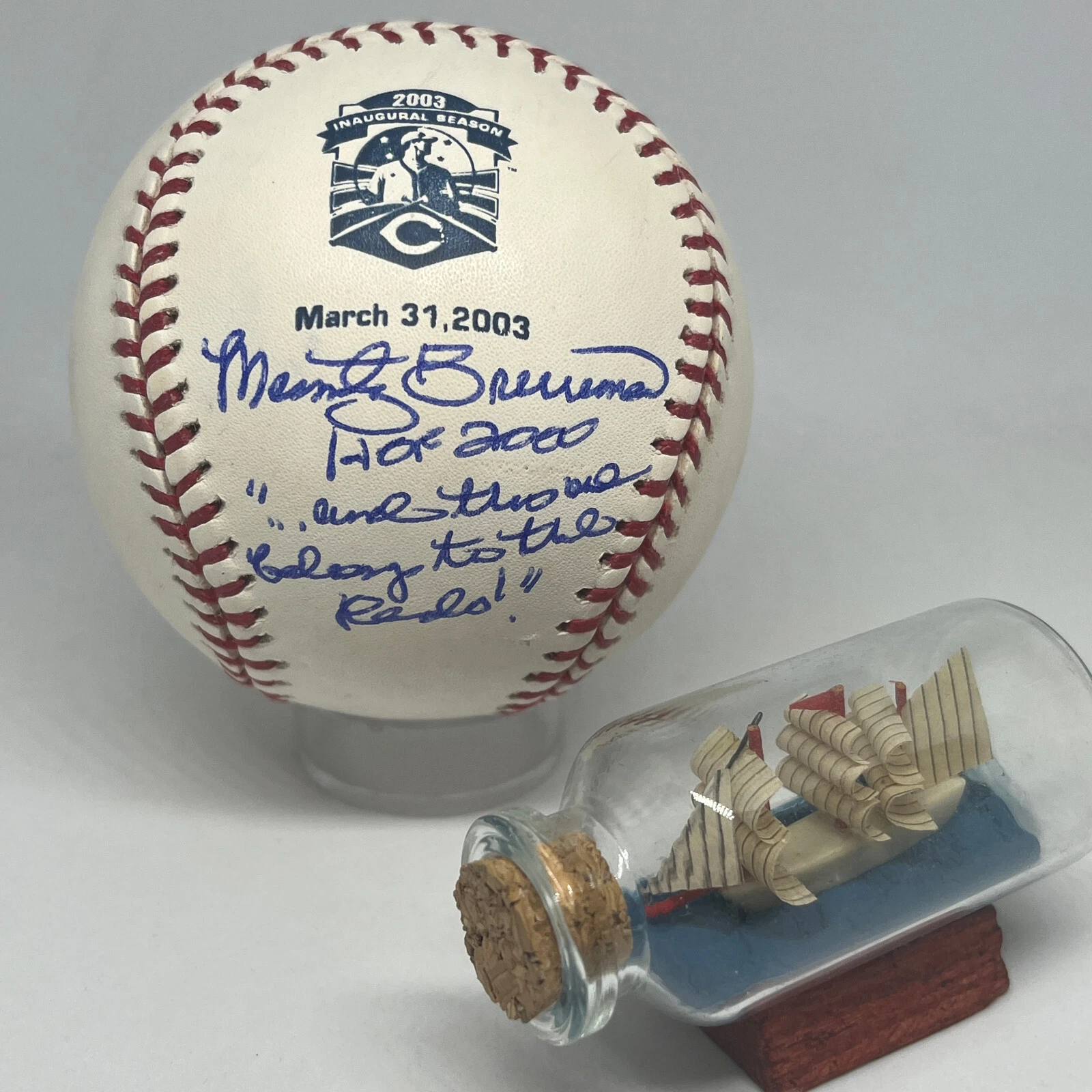 Broadcaster Marty Brennaman signed Rawlings Reds Logo Baseball JSA COA HOF A2813
