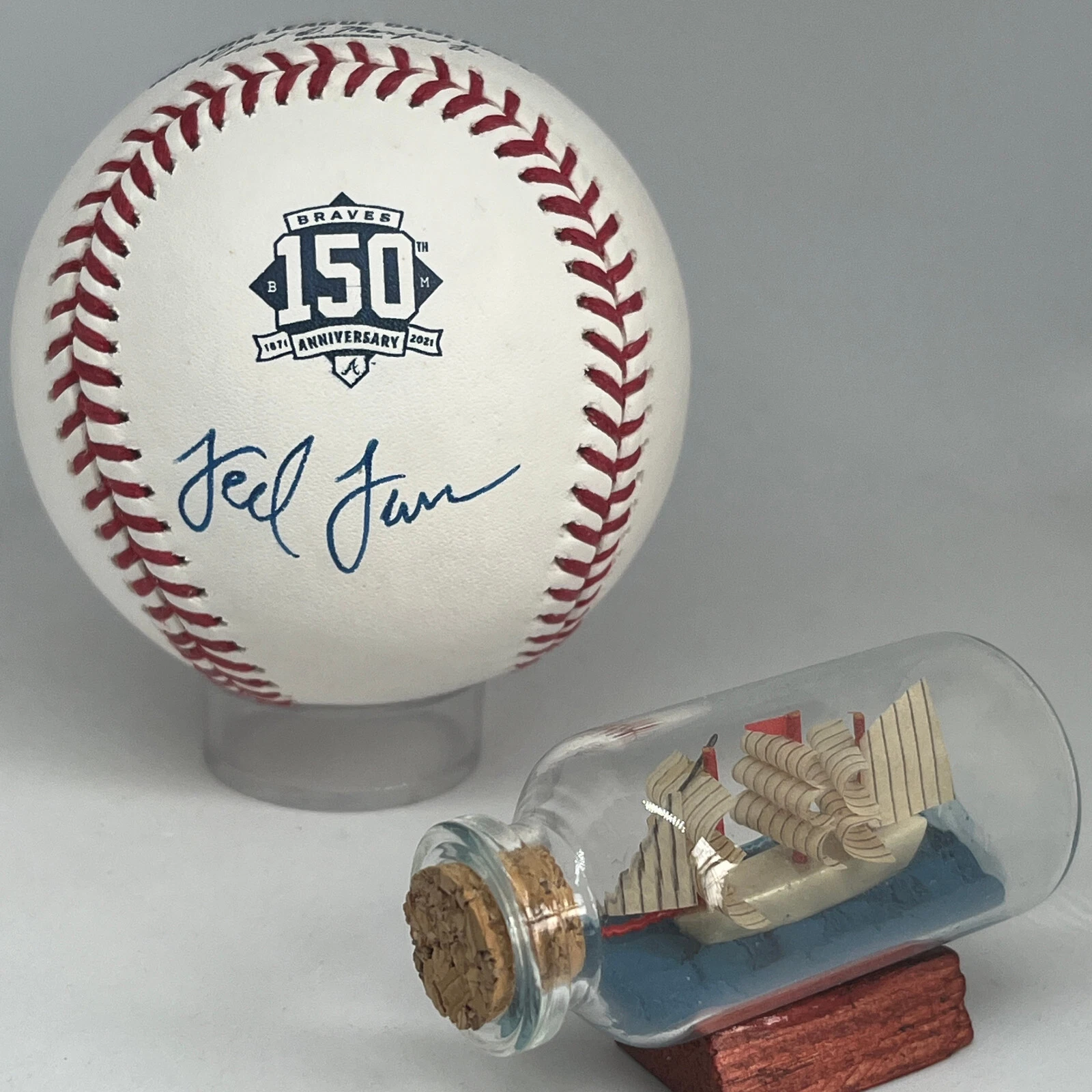 Ted Turner signed Rawlings Braves 150 Ann Logo Baseball PSA DNA Owner HOF A2825

