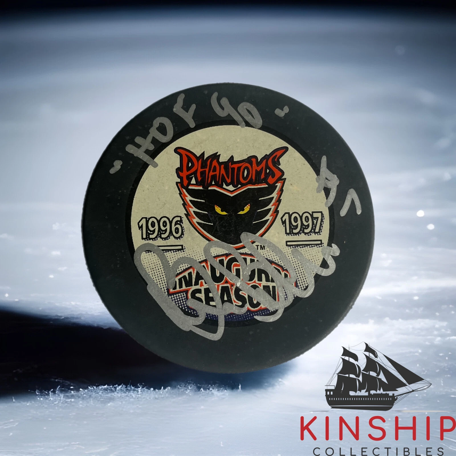 Bill Barber signed Phantoms Logo Hockey Puck JSA COA Flyers HOF Auto A1333
