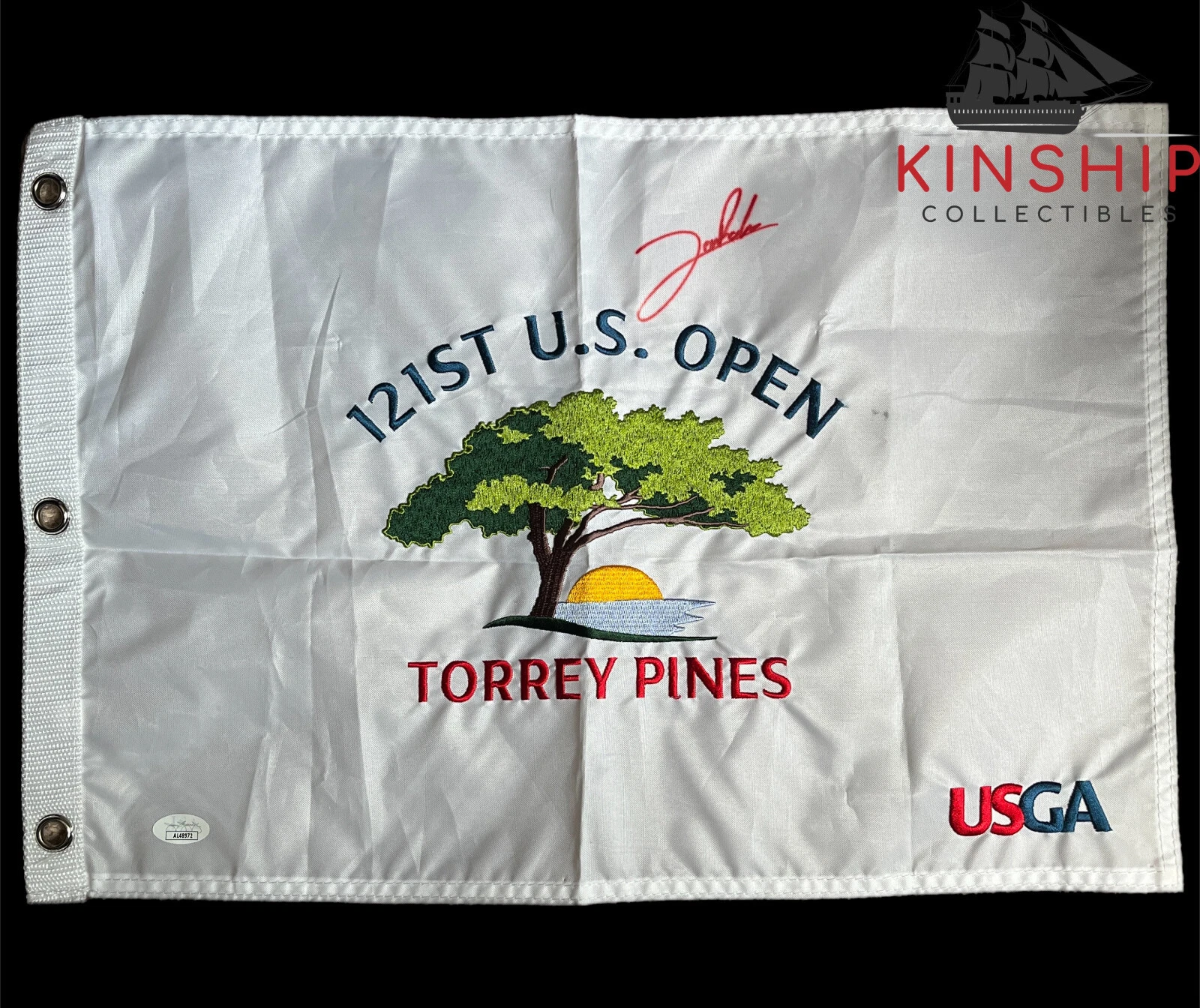 Jon Rahm signed 2021 US Open Torrey Pines Golf Pin Flag JSA COA Masters Auto G52
