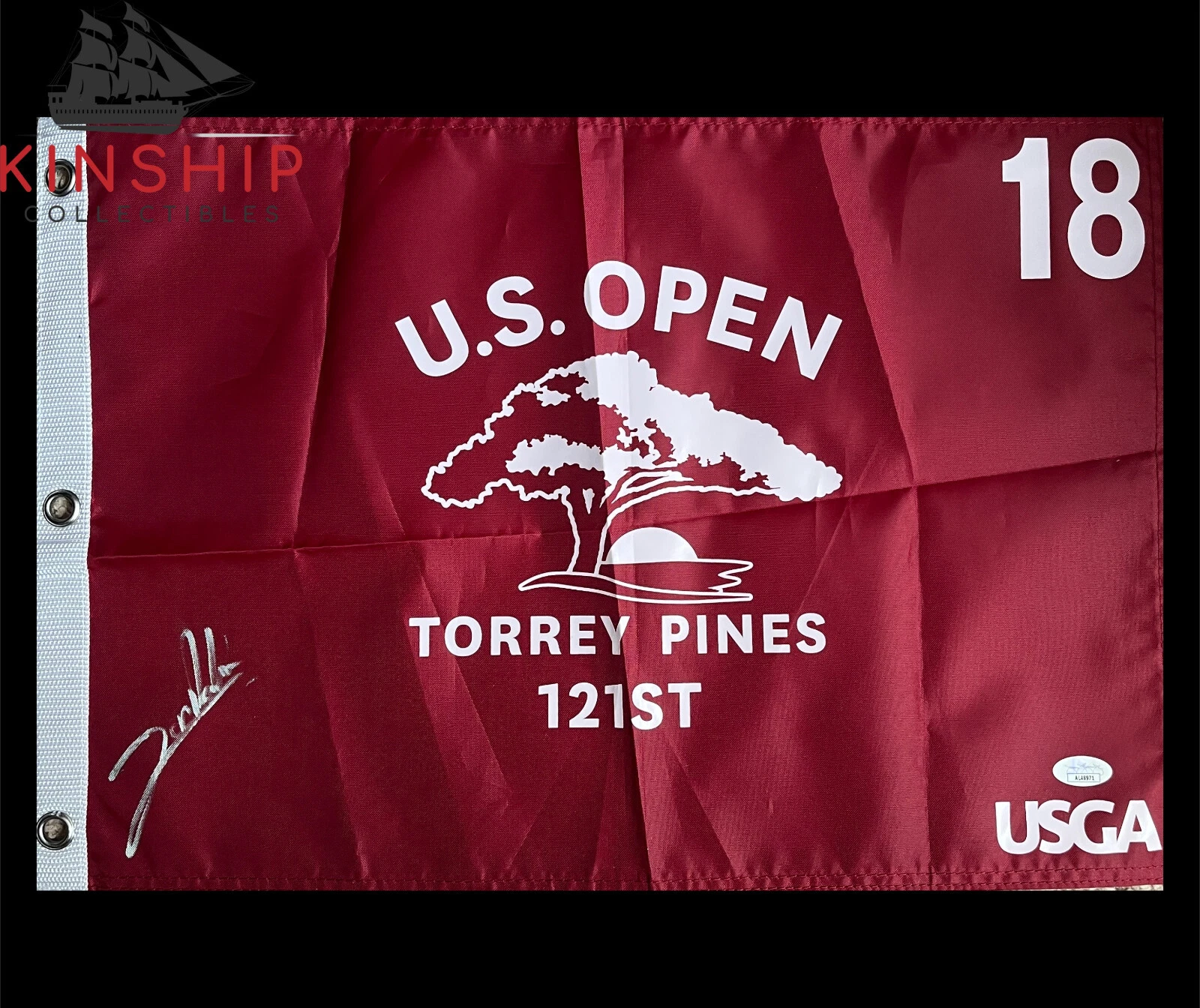 Jon Rahm signed 2021 US Open Torrey Pines Golf Pin Flag JSA COA Masters Auto G53
