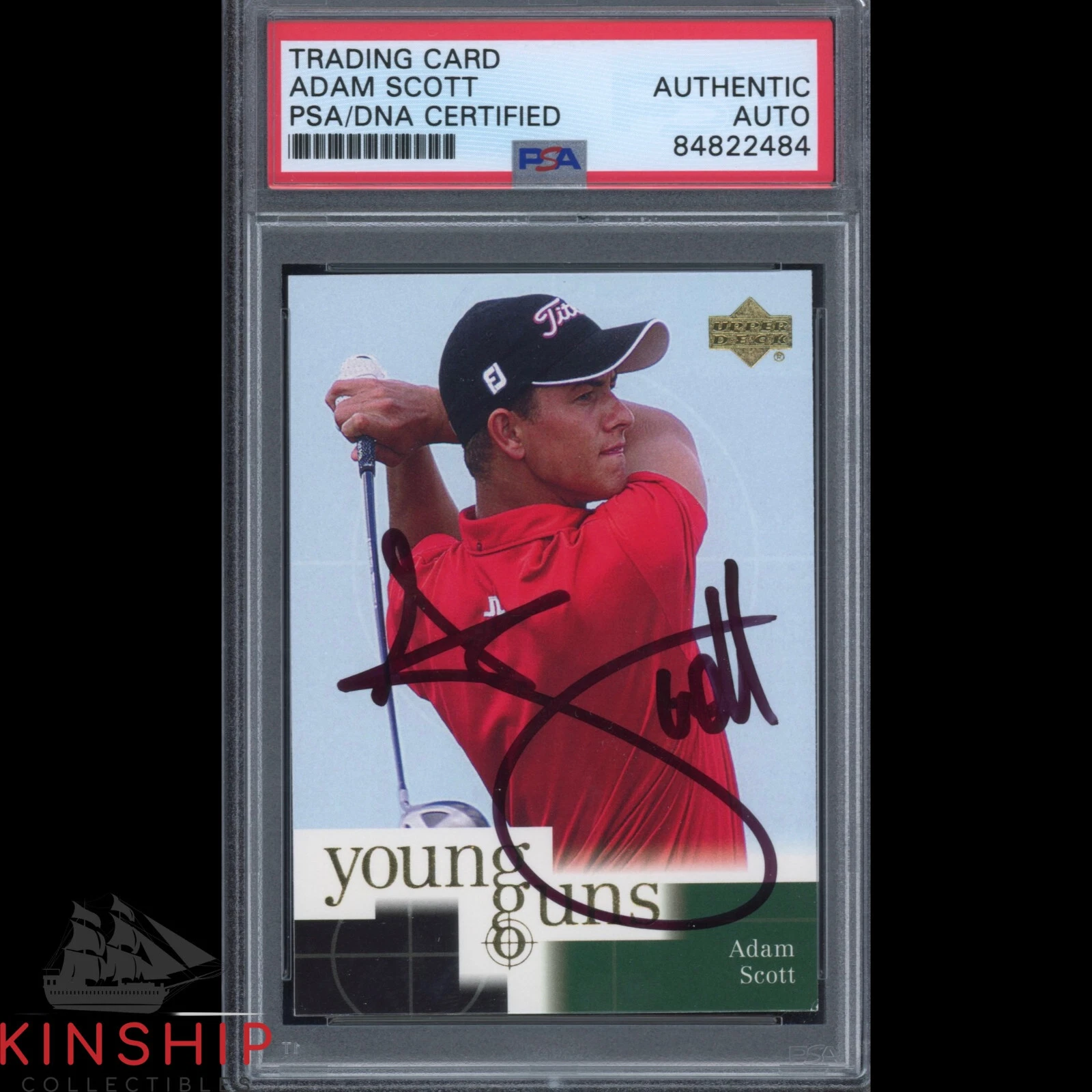 Adam Scott signed 2001 Upper Deck Young Guns Rookie Card PSA DNA Masters Auto QT
