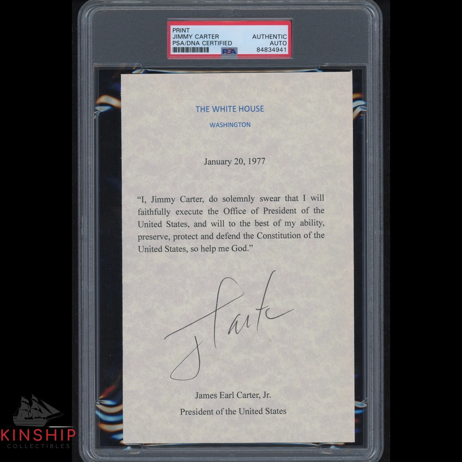 President Jimmy Carter signed Oath of Office Print PSA DNA Slabbed Auto C1480
