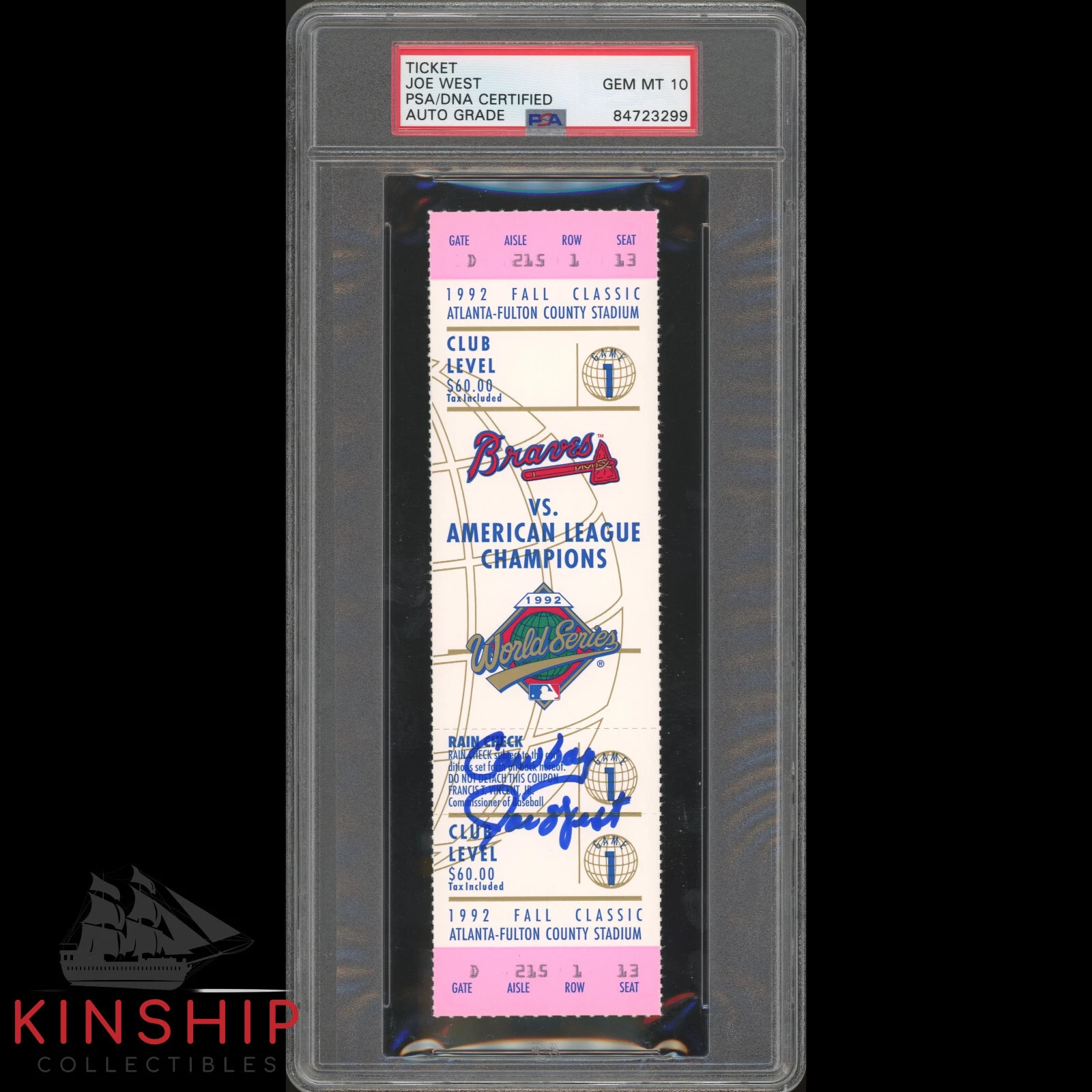 Joe West signed 1992 World Series Game 1 Ticket PSA DNA Auto HOF Umpire C1216
