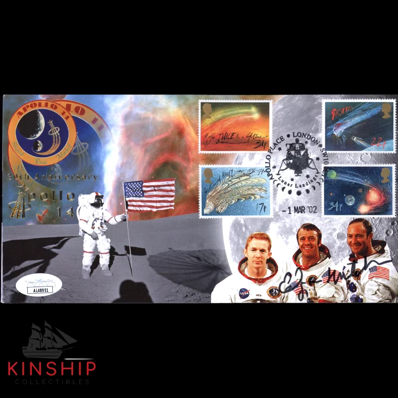 Edgar Mitchell signed Apollo 14 Space Stamped Cover JSA Moonwalker Auto Z1327
