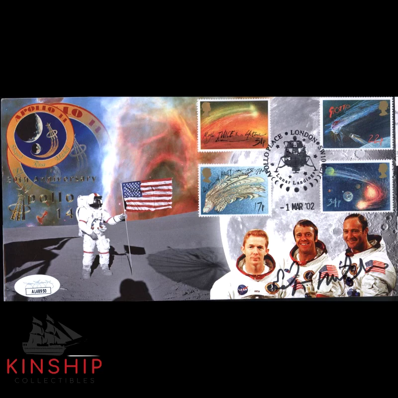 Edgar Mitchell signed Apollo 14 Space Stamped Cover JSA Moonwalker Auto Z1328
