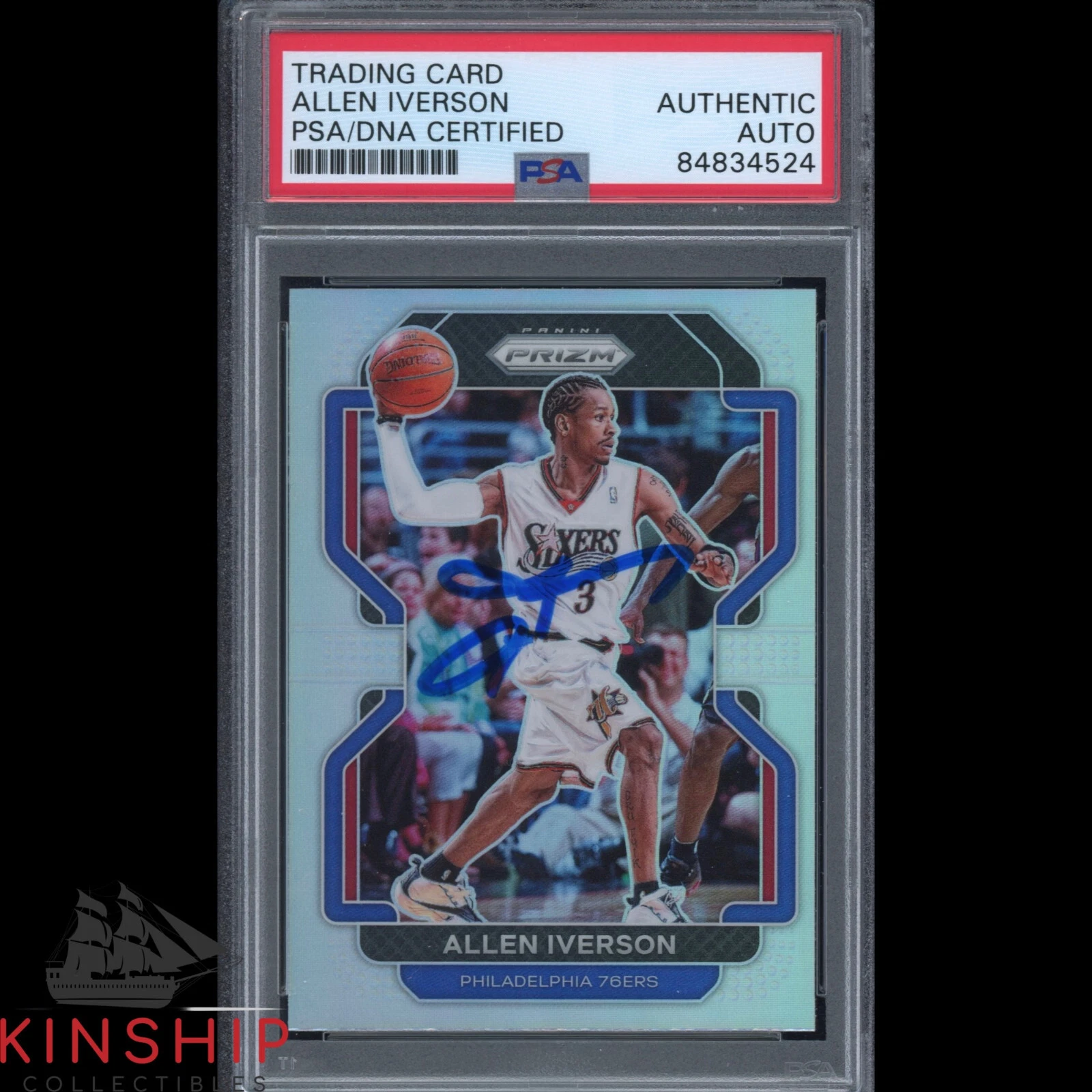 Allen Iverson signed 2021-22 Panini Prizm Card 255 PSA DNA Auto Sixers HOF C1725
