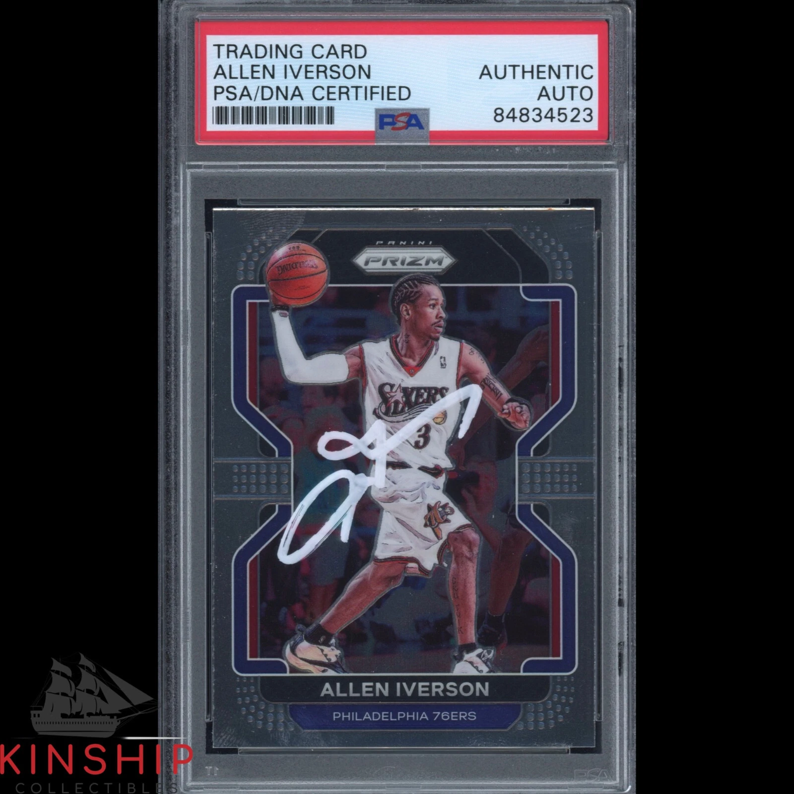 Allen Iverson signed 2021-22 Panini Prizm Card 255 PSA DNA Auto Sixers HOF C1724
