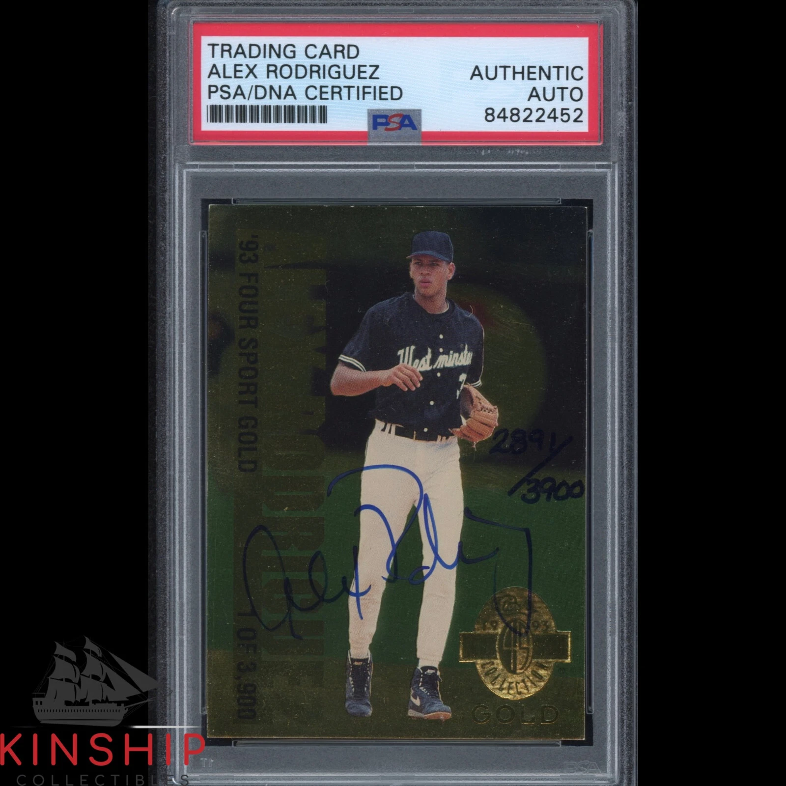Alex Rodriguez signed 1993 Classic Four Sport Card PSA DNA Slabbed Auto C1733
