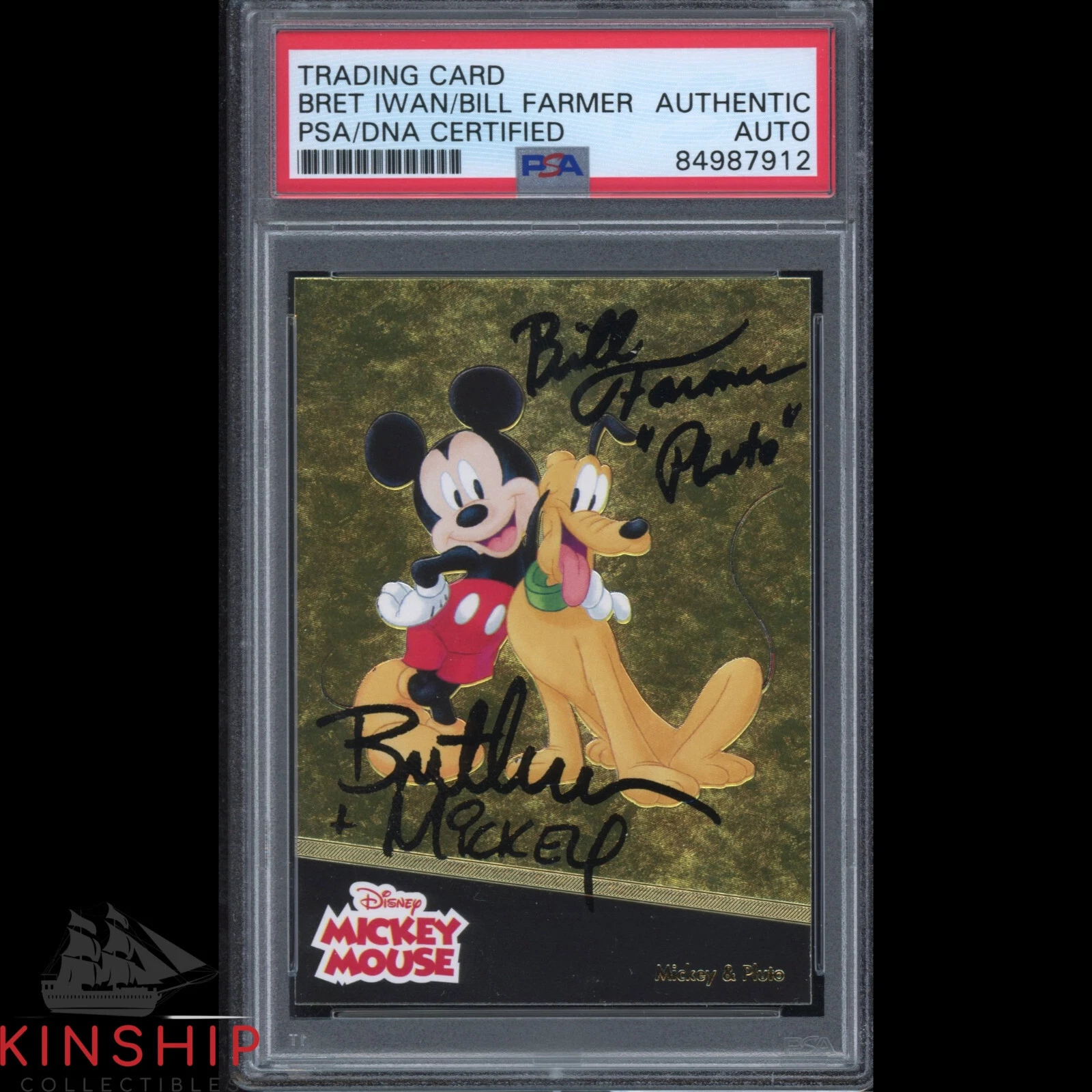 Bret Iwan & Bill Farmer signed Disney Card PSA DNA Slab Mickey Mouse Auto C1855
