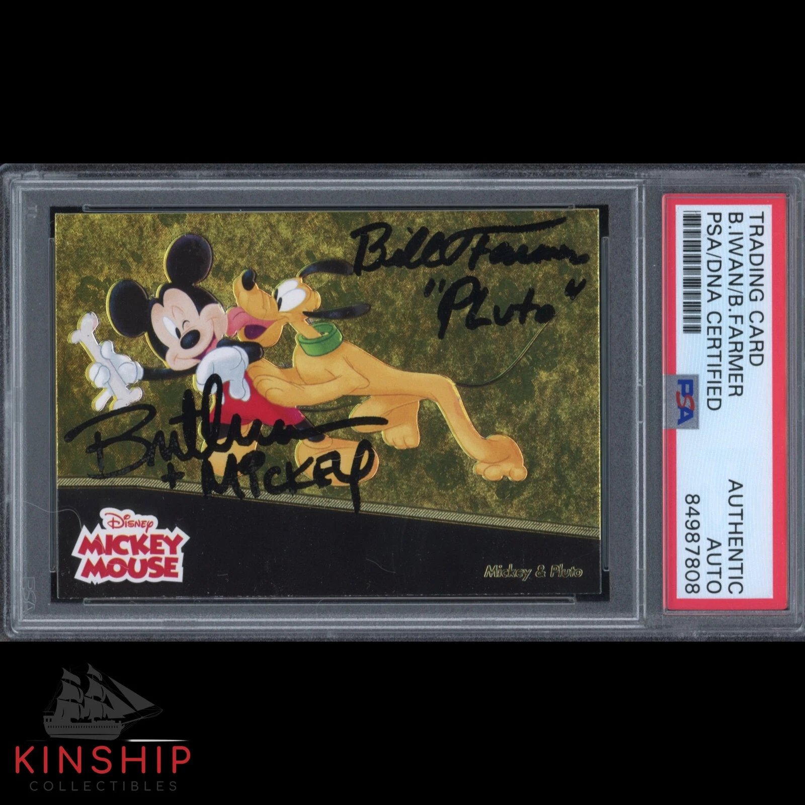 Bret Iwan & Bill Farmer signed Disney Card PSA DNA Slab Mickey Mouse Auto C1954
