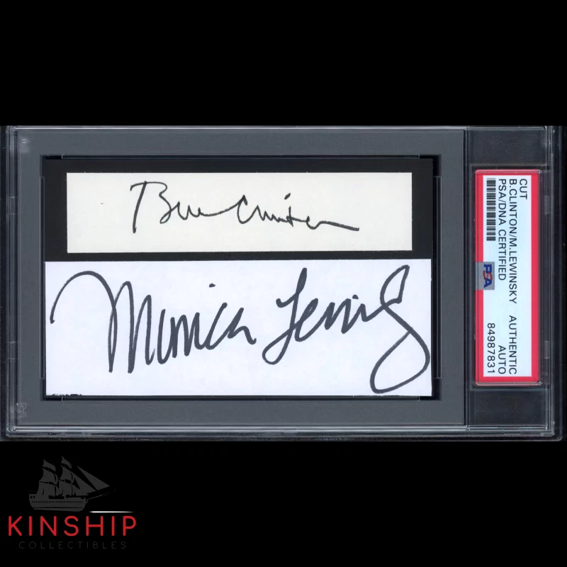 President Bill Clinton & Monica Lewinsky signed cut PSA DNA Slabbed Auto C1977
