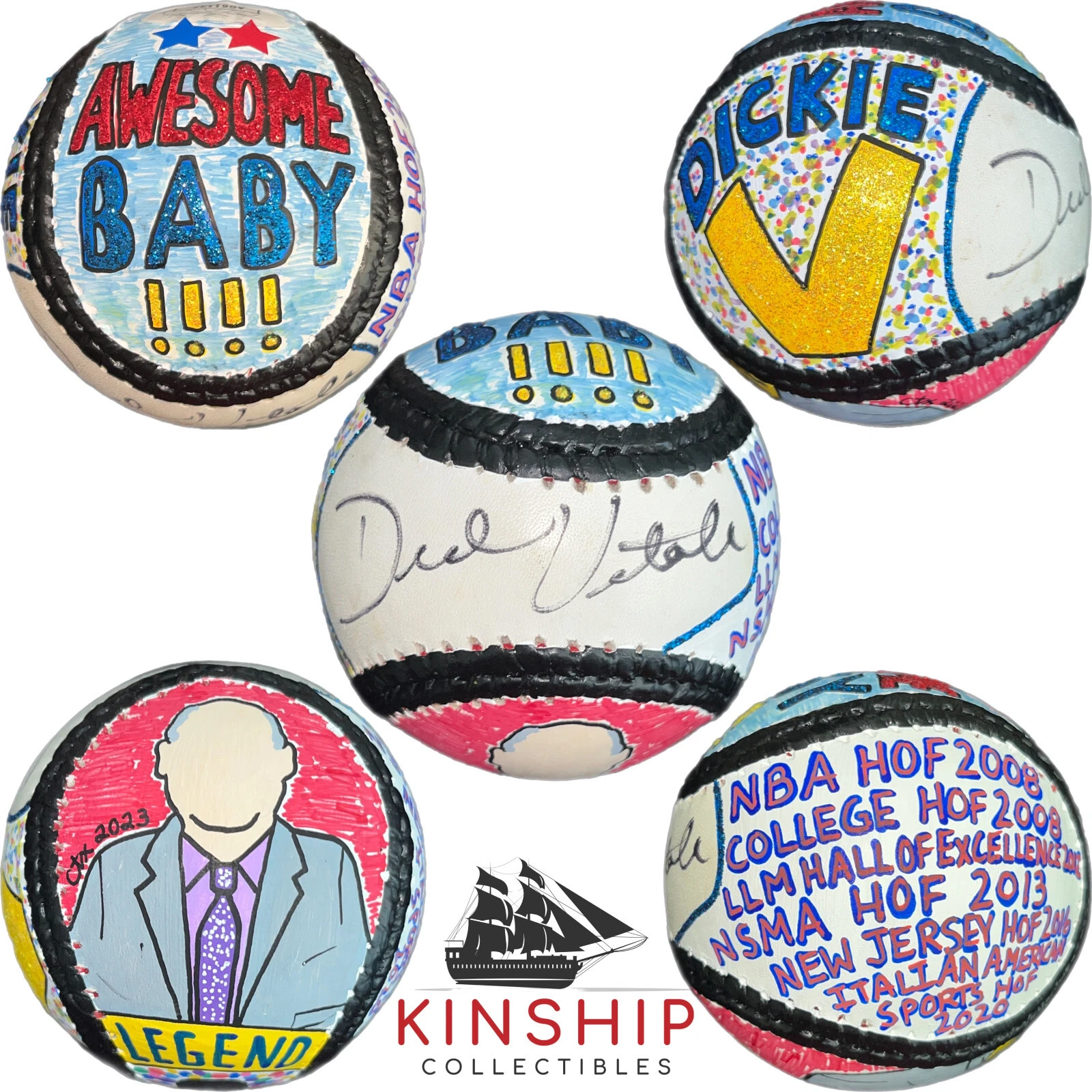 Dick Vitale signed Baseball JSA COA Hand Painted Carter X NCAA Basketball Y128
