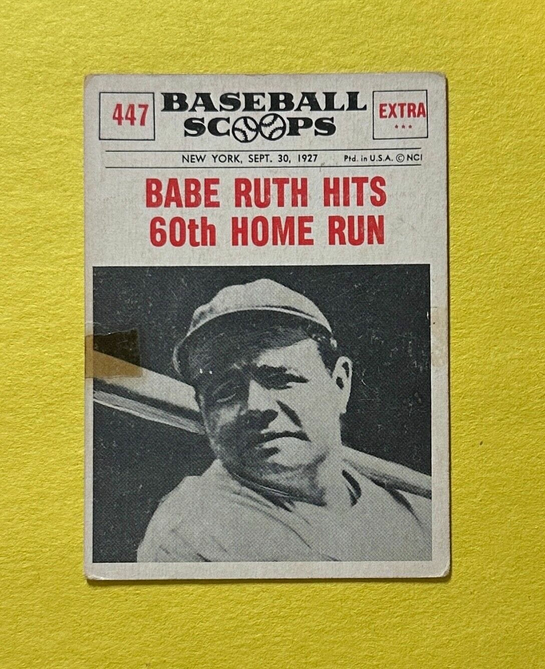 1961 NU-CARD BASEBALL SCOOPS BABE RUTH HITS 60TH HOME RUN #447 HOF ...