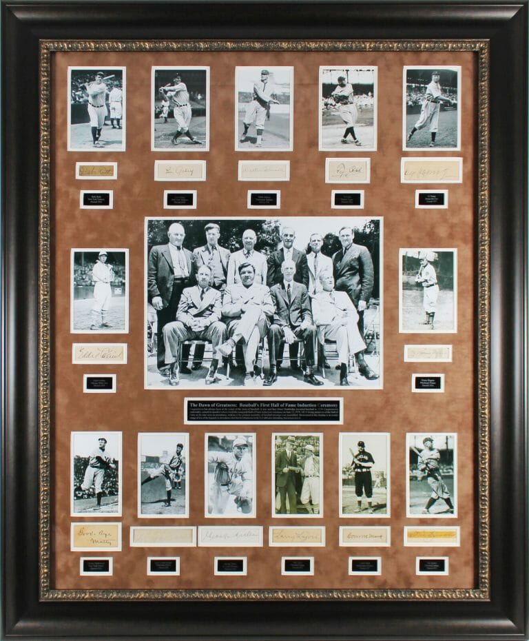 1st MLB HOF Class (13) Ruth, Gehrig, Johnson, Cobb +9 Signed Framed ...