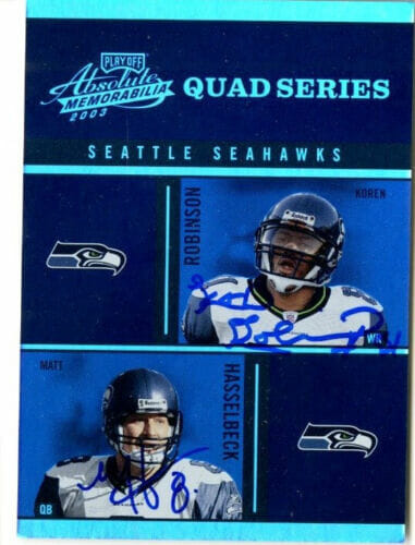 2003 PLAYOFD ABSOLUTE QUAD SIGNED SEAHAWKS CARD MATT HASSELBECK, SHAUN ALEXANDER
 COLLECTIBLE MEMORABILIA