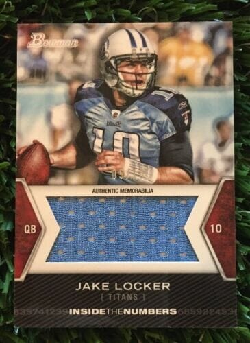2012 BOWMAN JAKE LOCKER INSIDE THE NUMBERS RELIC #/10 SSP TITANS
 COLLECTIBLE MEMORABILIA