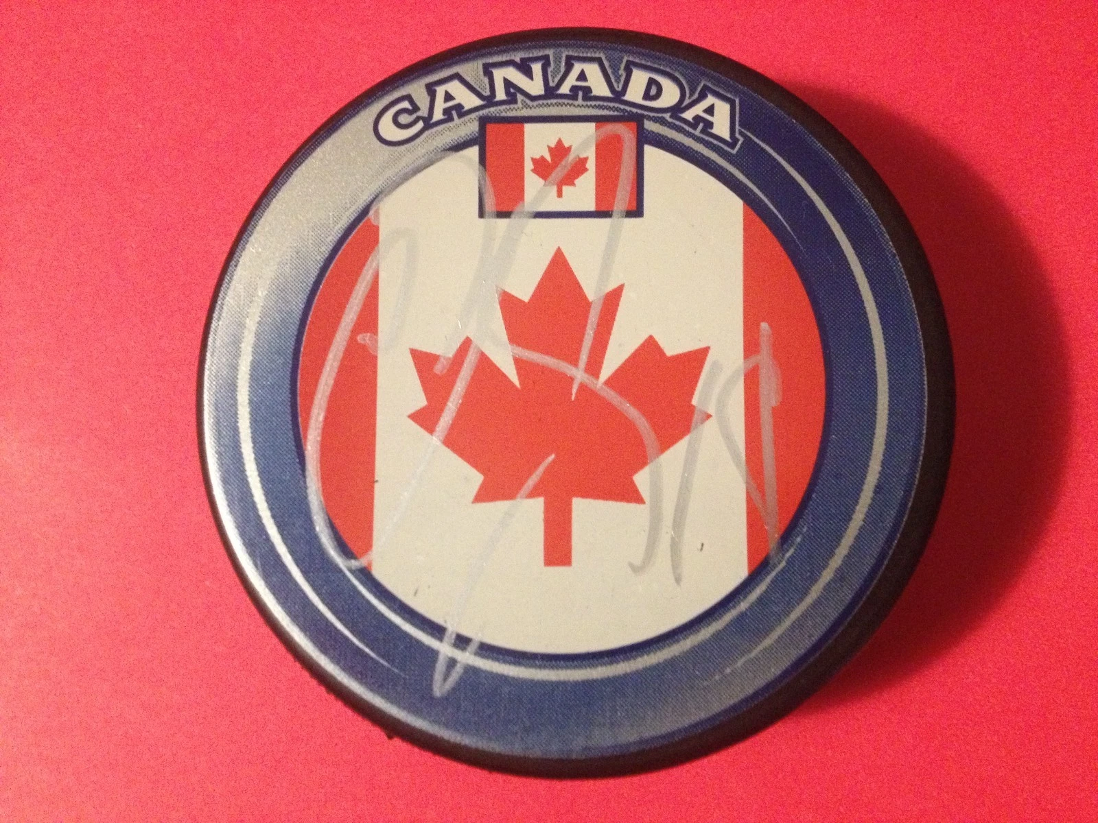 Cody Hodgson Sabres Team Canada Flag Signed Puck Auto
