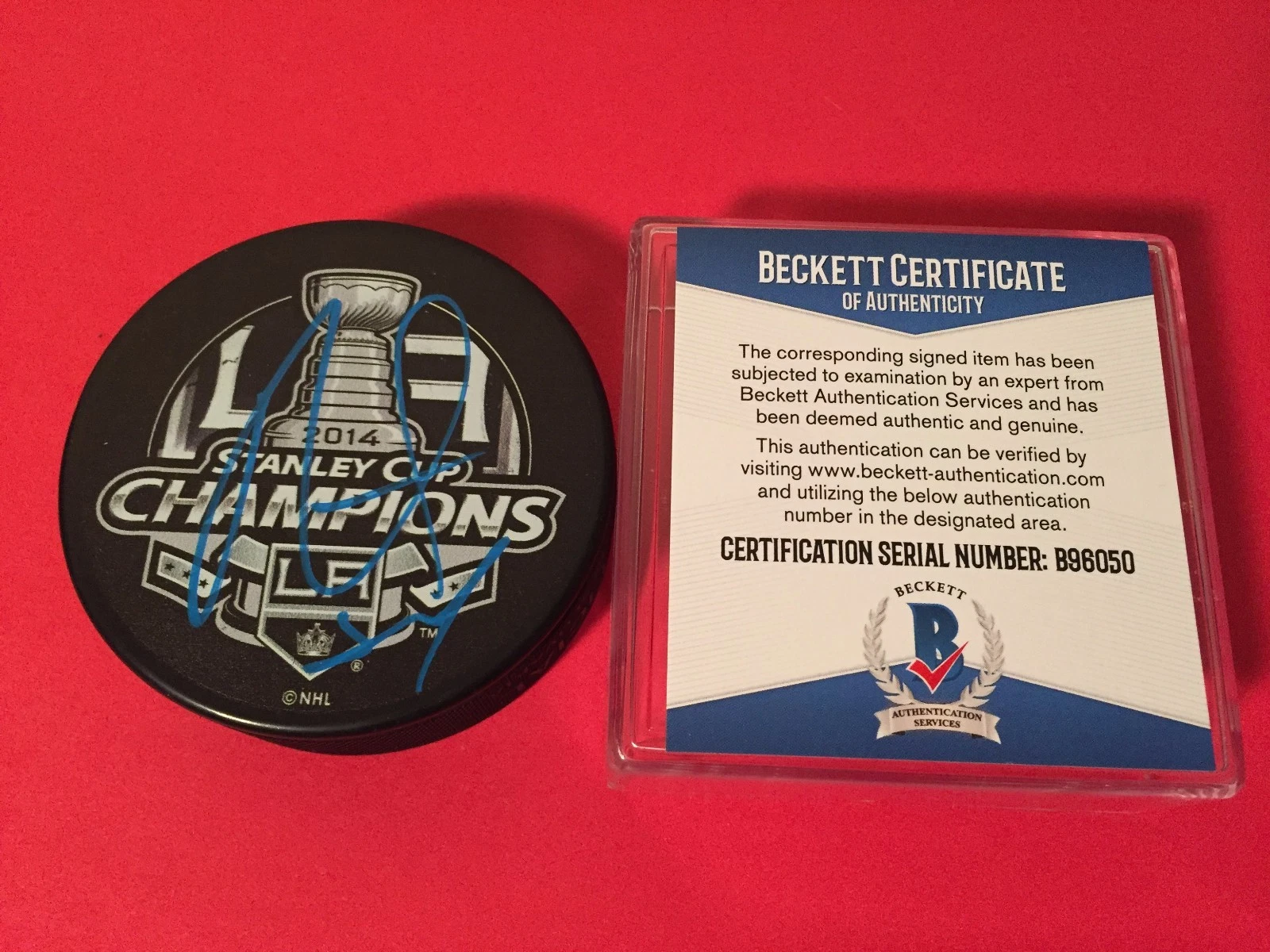 Alec Martinez Kings 2014 Stanley Cup Champions Signed Puck Auto Beckett BAS COA

