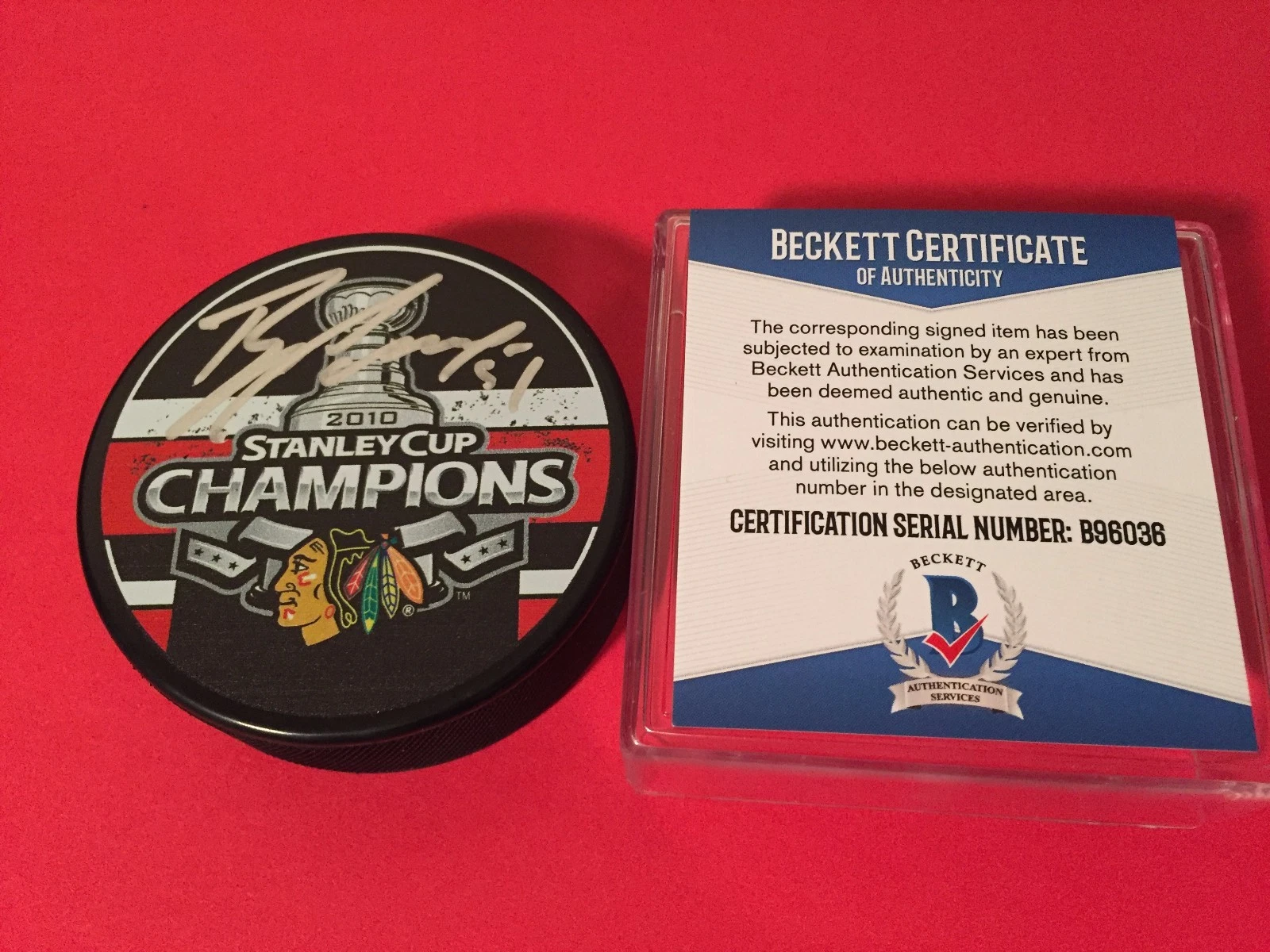 Brian Campbell 2010 Stanley Cup Champions Signed Puck Auto Beckett BAS COA
