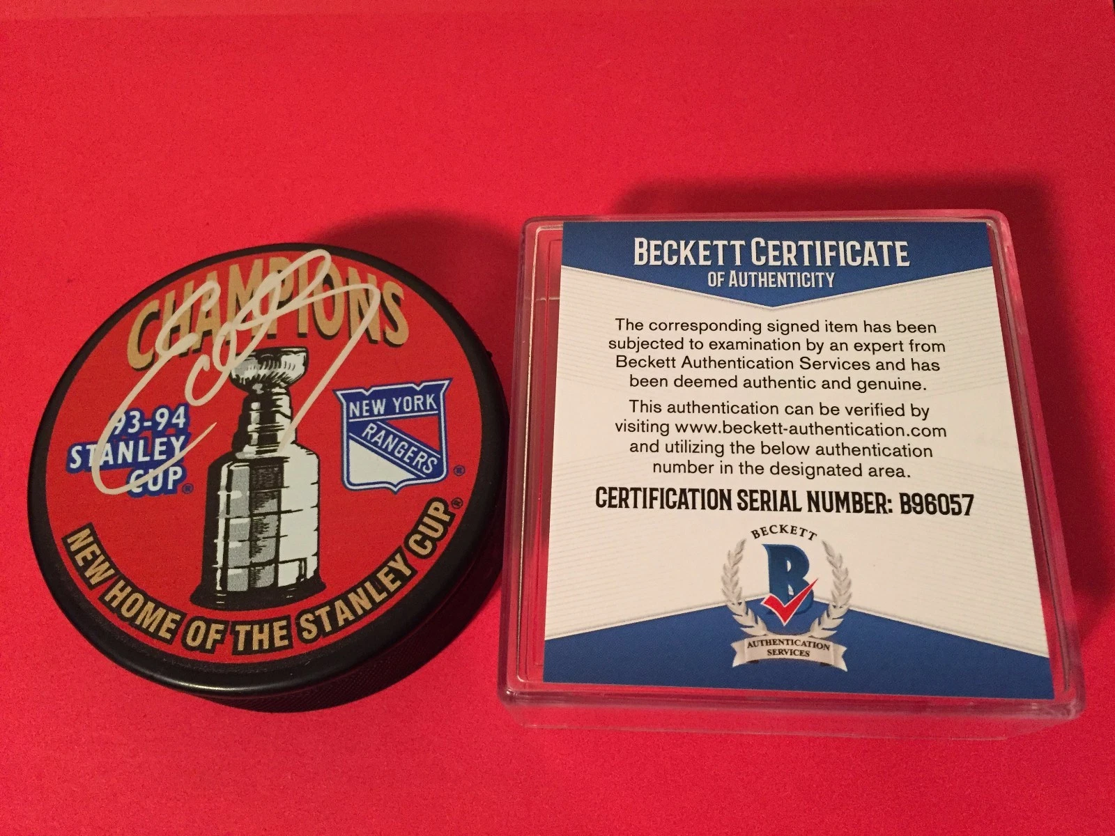 Eddie Olczyk 1993-94 Stanley Cup Champions Signed Puck Auto Beckett BAS COA
