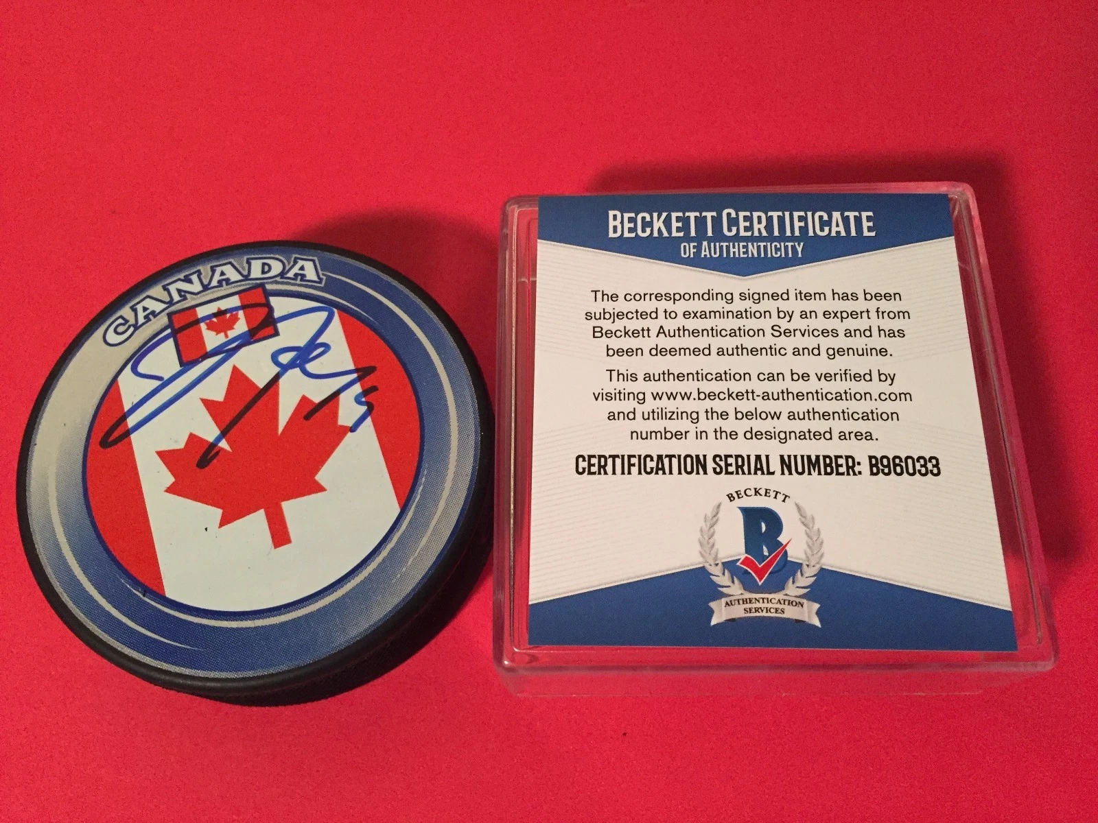 Joe Thornton Sharks Canada Signed Puck Auto Beckett BAS COA
