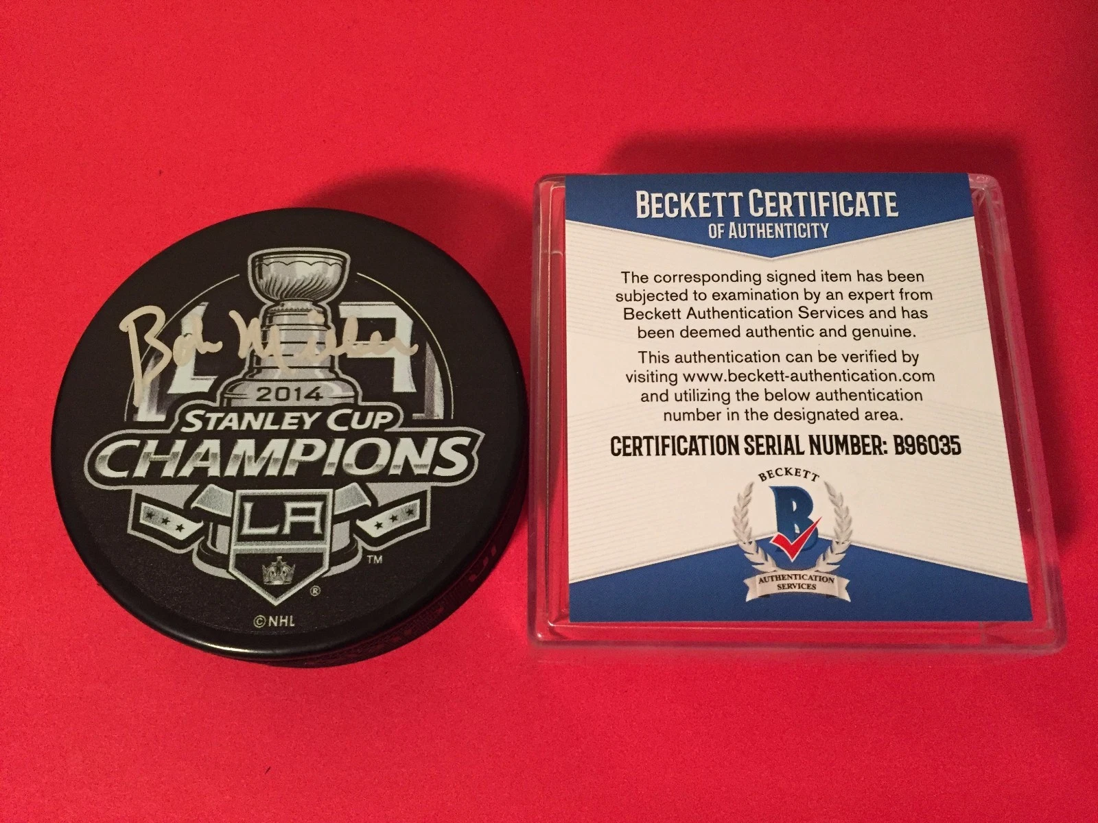 Bob Miller HOF Kings 2014 Stanley Cup Champions Signed Puck Auto Beckett BAS COA
