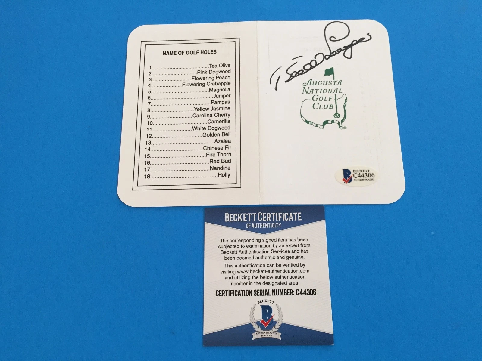 Bernhard Langer Augusta Masters Champions Signed Auto Scorecard Beckett BAS COA
