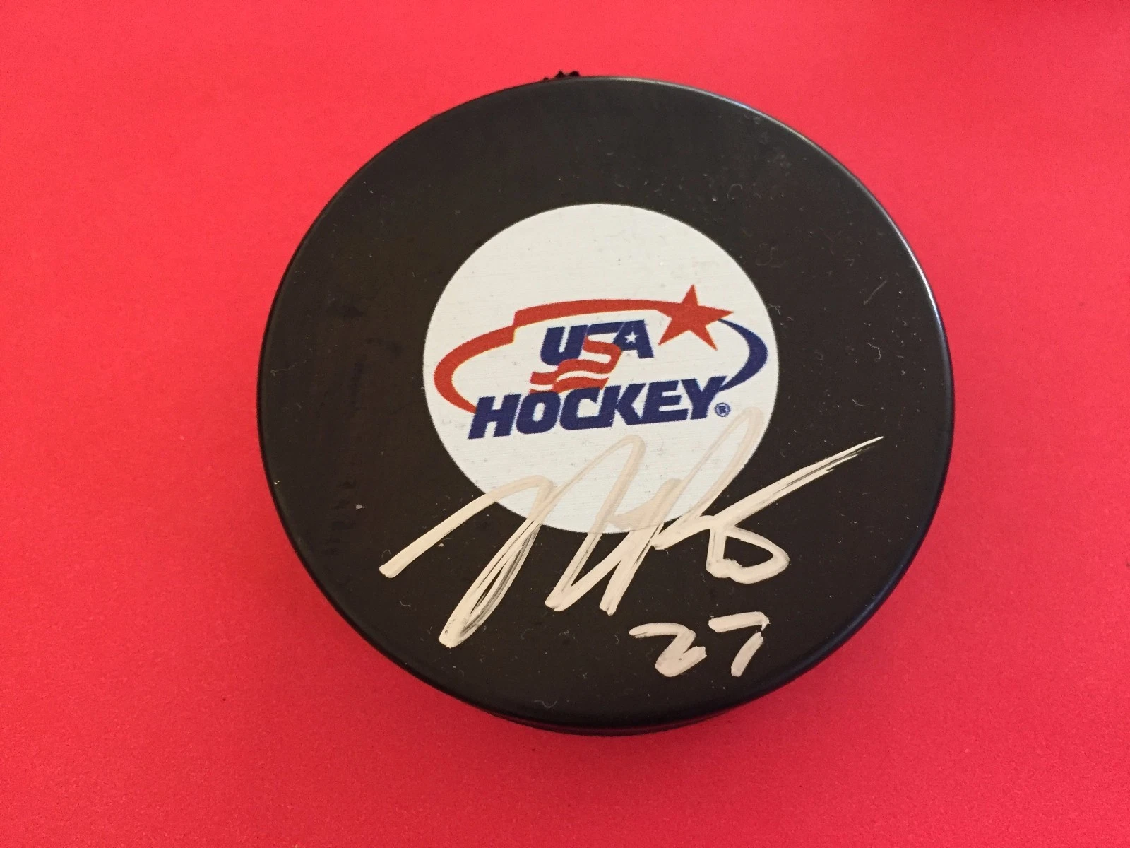 Nick Bjugstad Panthers USA Hockey Signed Puck Holder Auto
