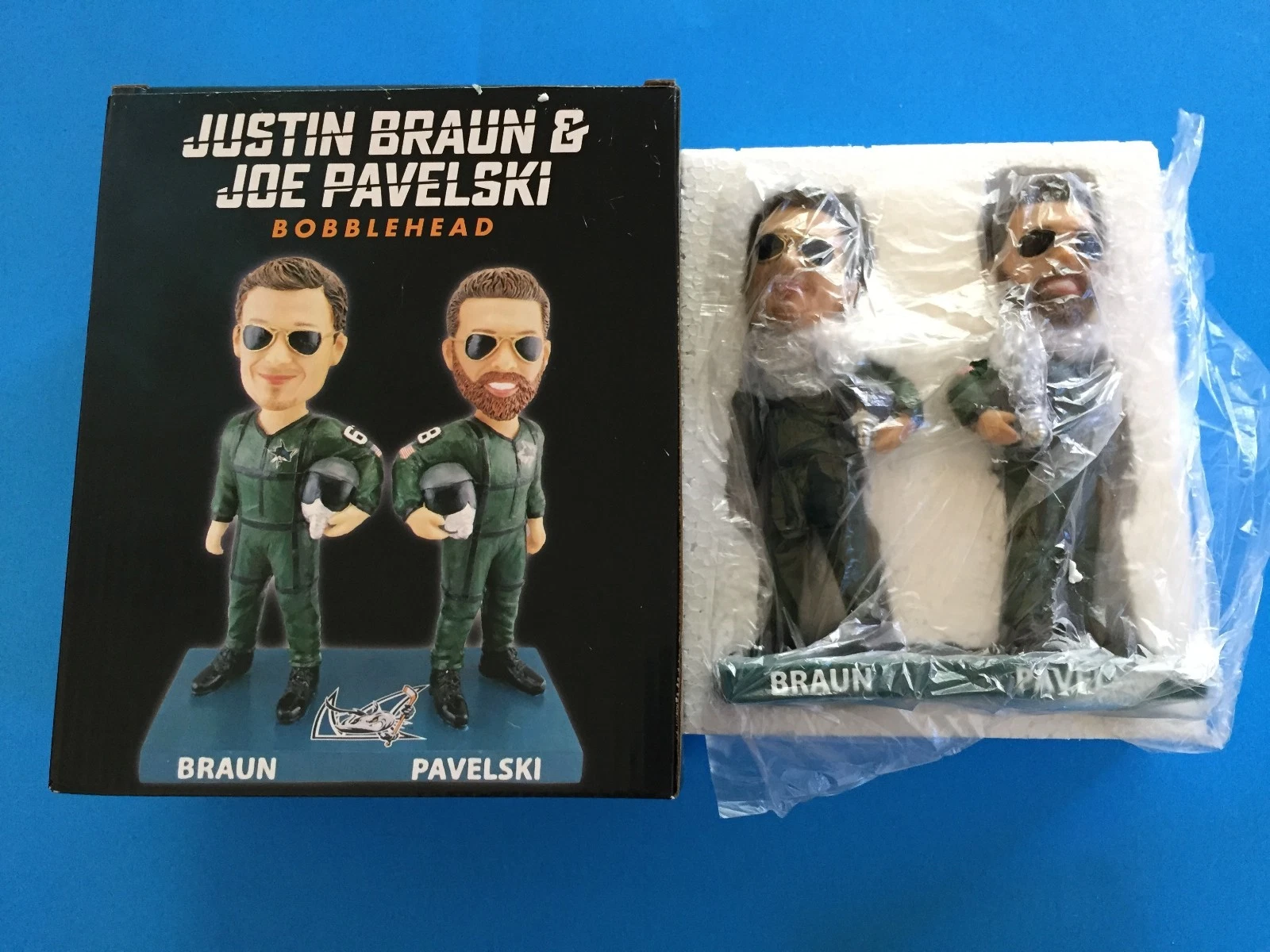 Justin Braun Joe Pavelski Sharks 2017 Giveaway Bobblehead Pilot NIB
