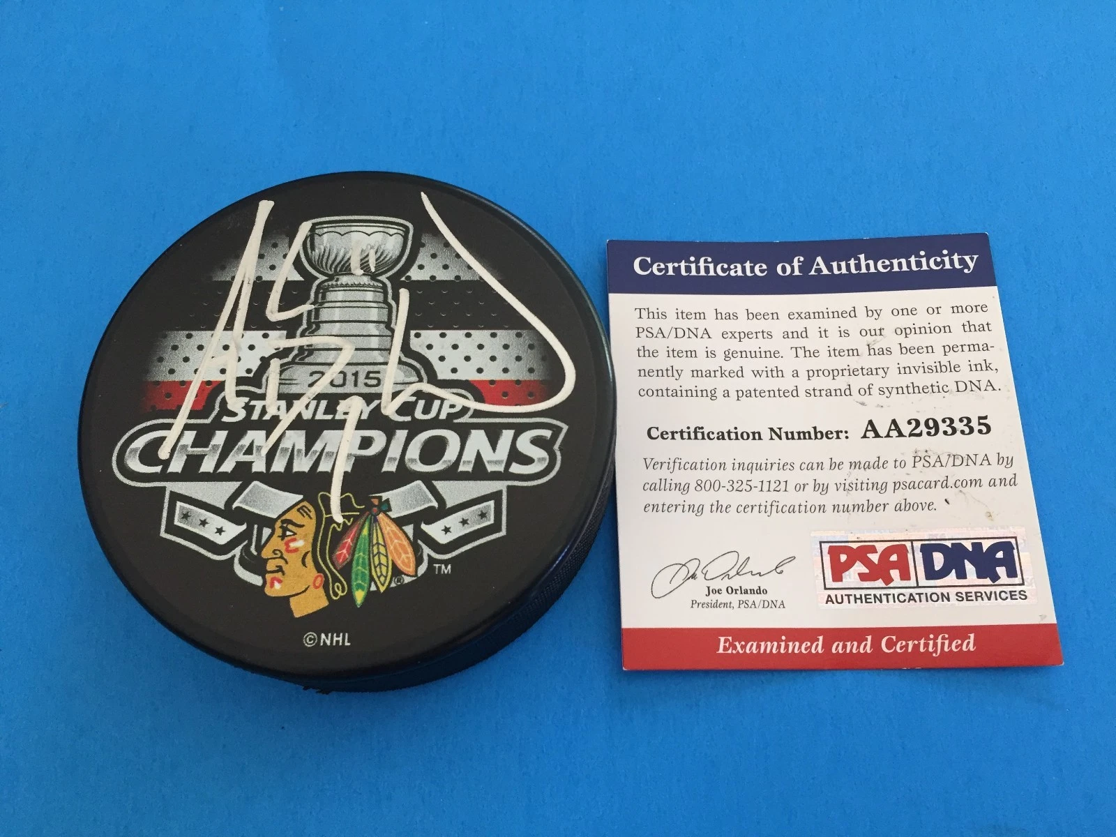 Andrew Desjardins 2015 Stanley Cup Champions Puck Hockey Signed Auto PSA/DNA COA
