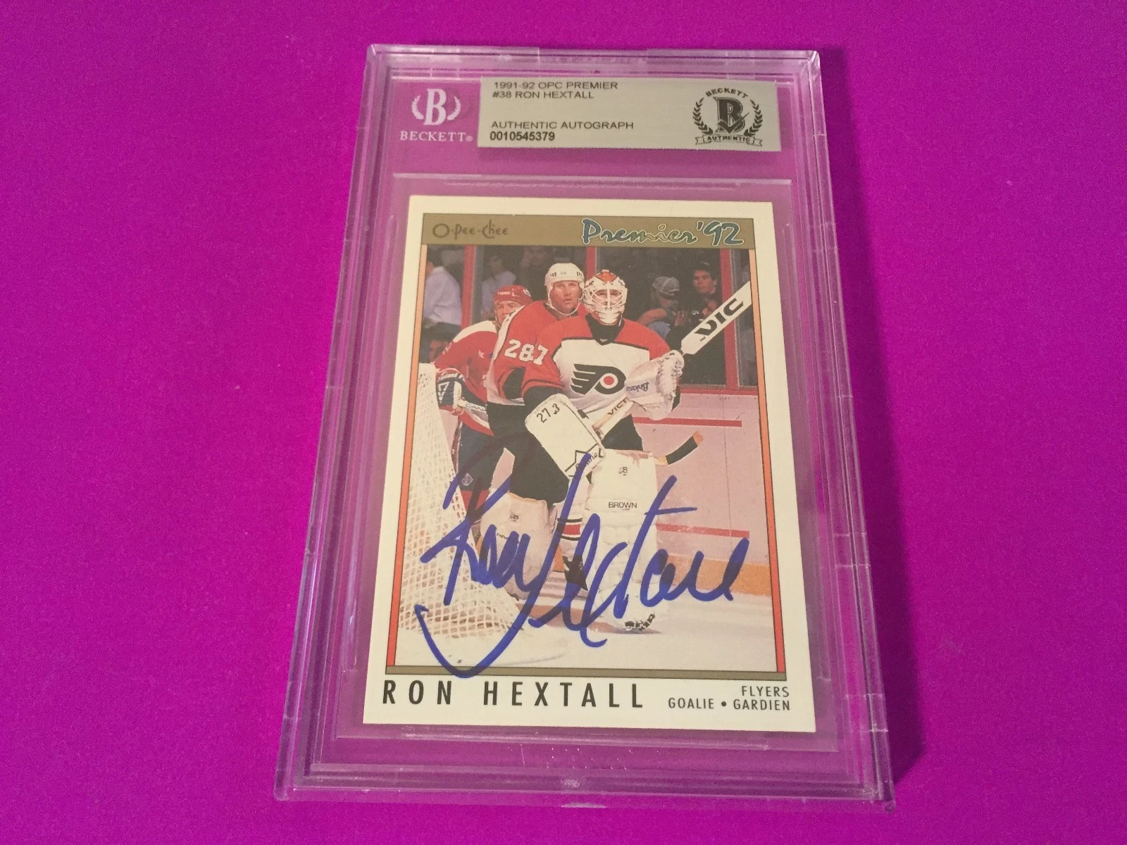 Ron Hextall Flyers 1991-92 OPC Premier Signed Auto Beckett SLABBED BAS
