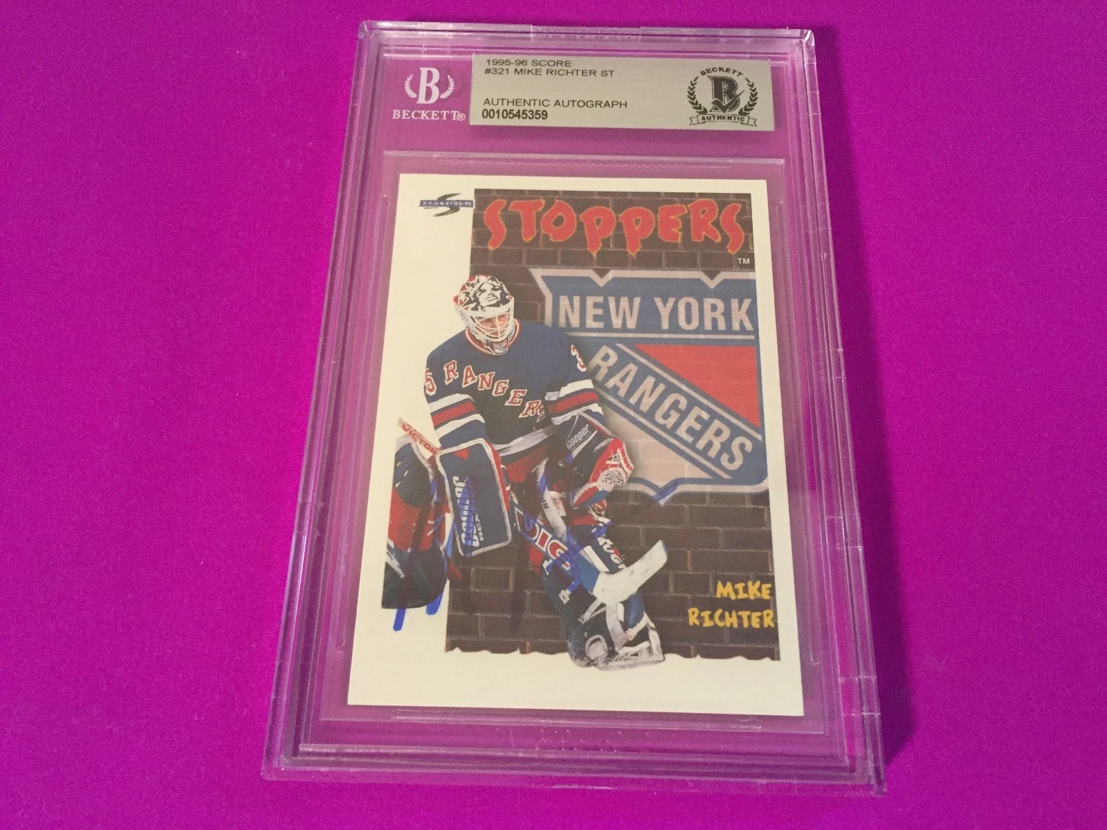 Mike Richter Rangers 1995-96 Score Signed Auto Beckett SLABBED BAS
