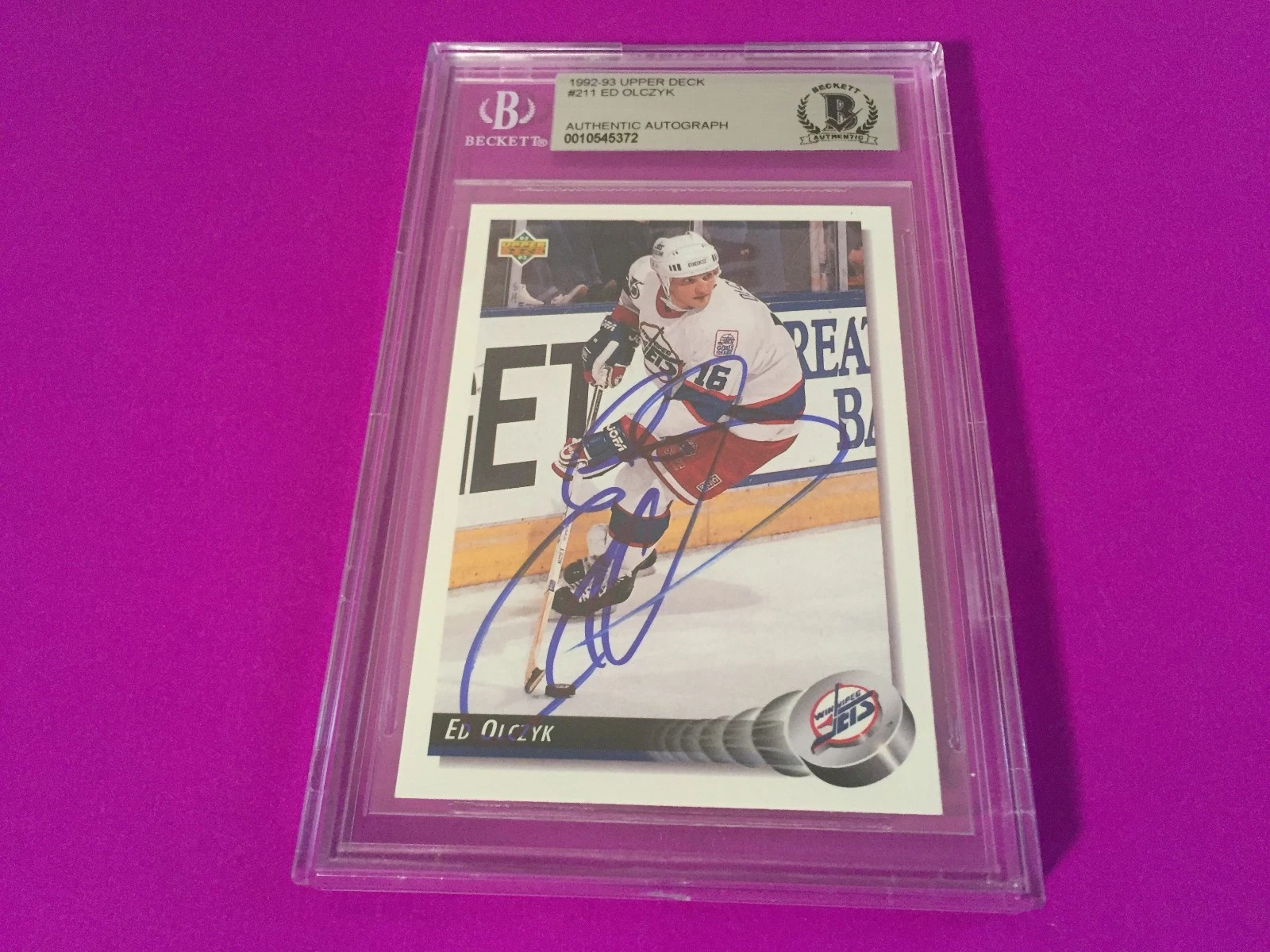 Ed Olczyk Jets 1992-93 UD Signed Auto Beckett SLABBED BAS

