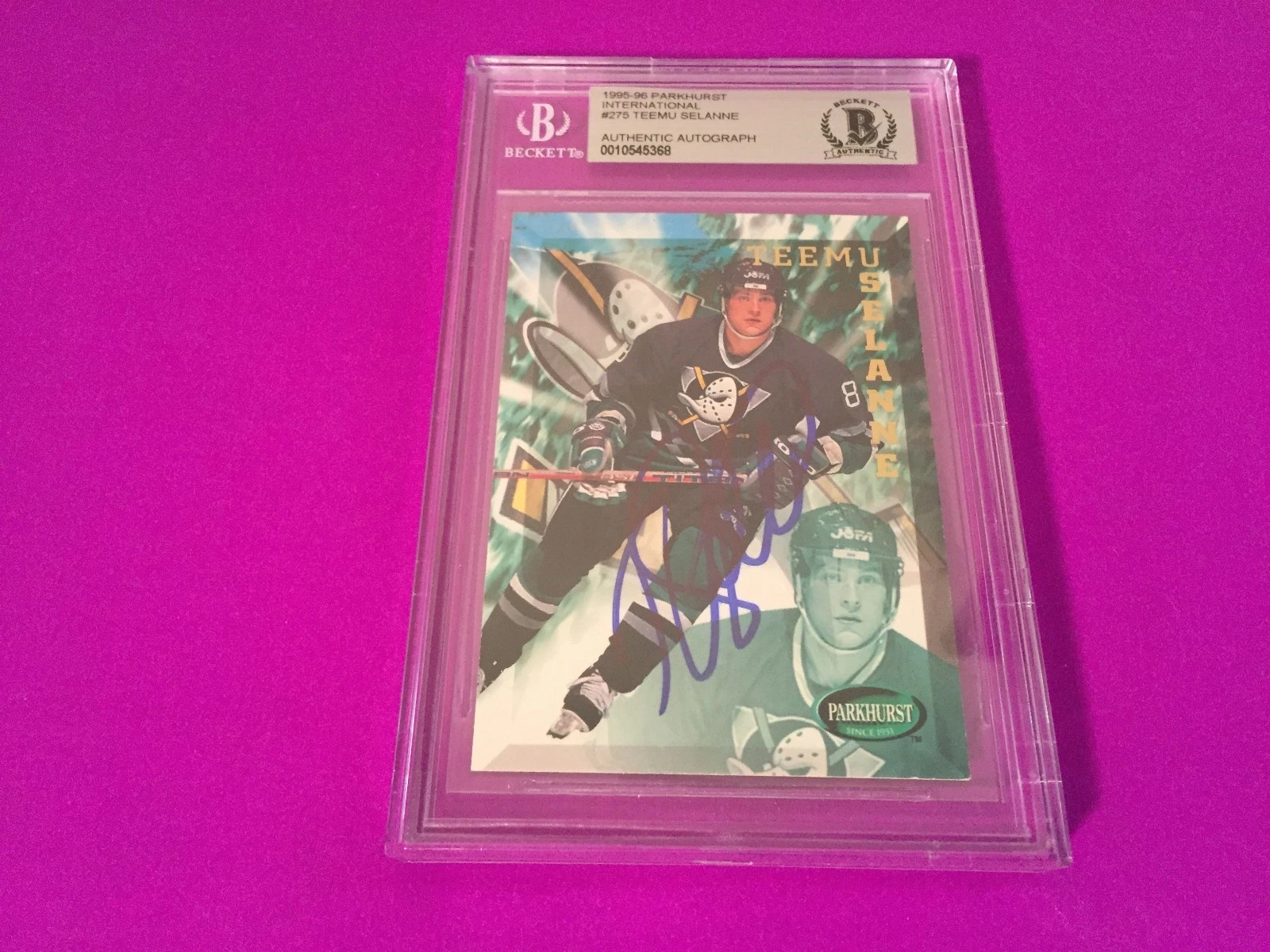 Teemu Selanne 1995-96 Parkhurst International Signed Auto Beckett SLABBED BAS

