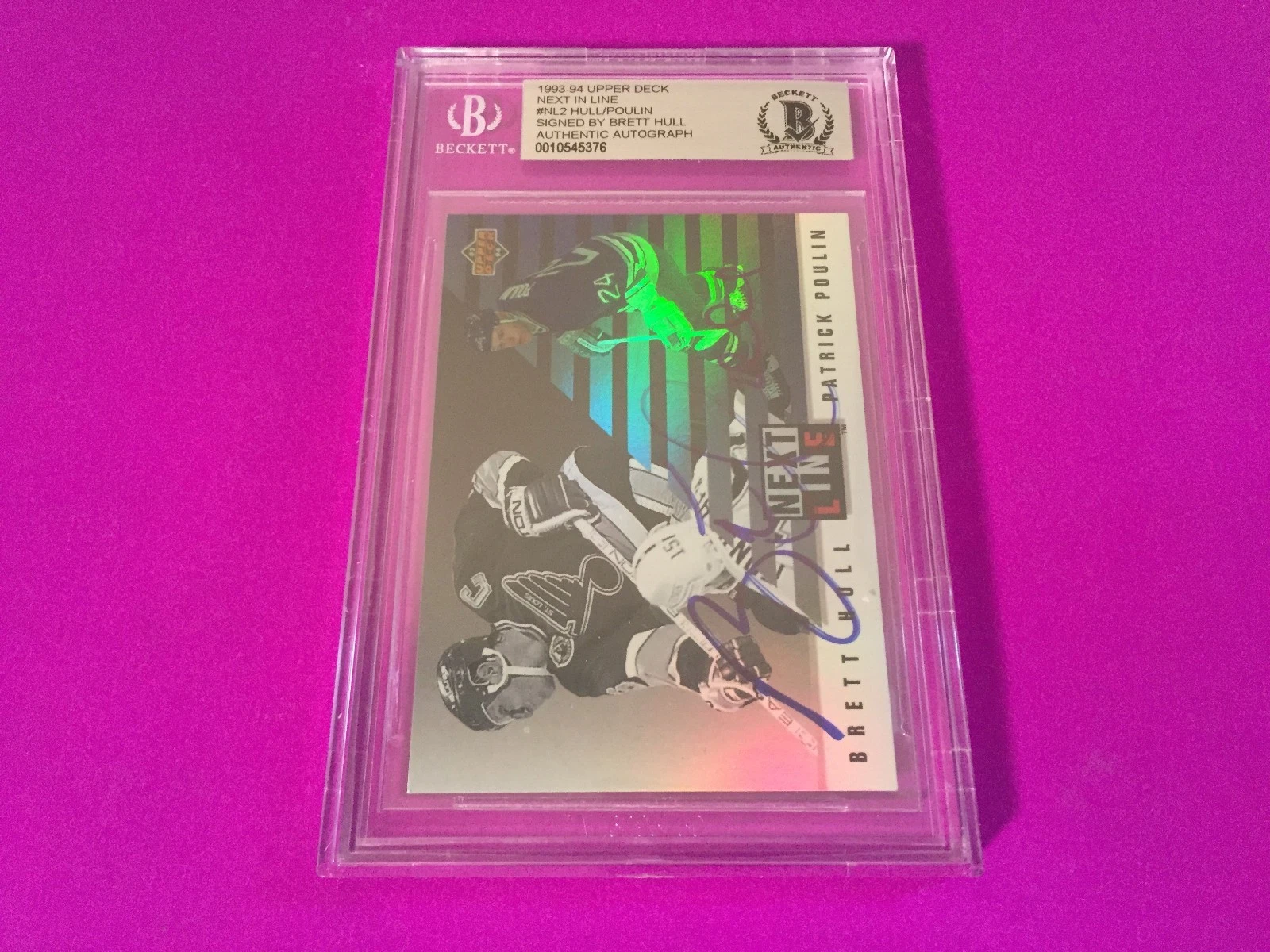 Brett Hull HOF 1993-94 UD Next In Line Signed Auto Beckett SLABBED BAS
