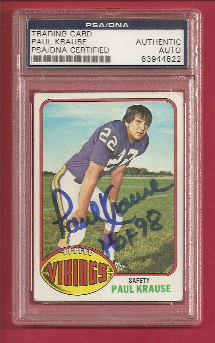 Paul Krause Vikings HOF 1976 Topps Signed Auto PSA/DNA ENCAPSULATED
