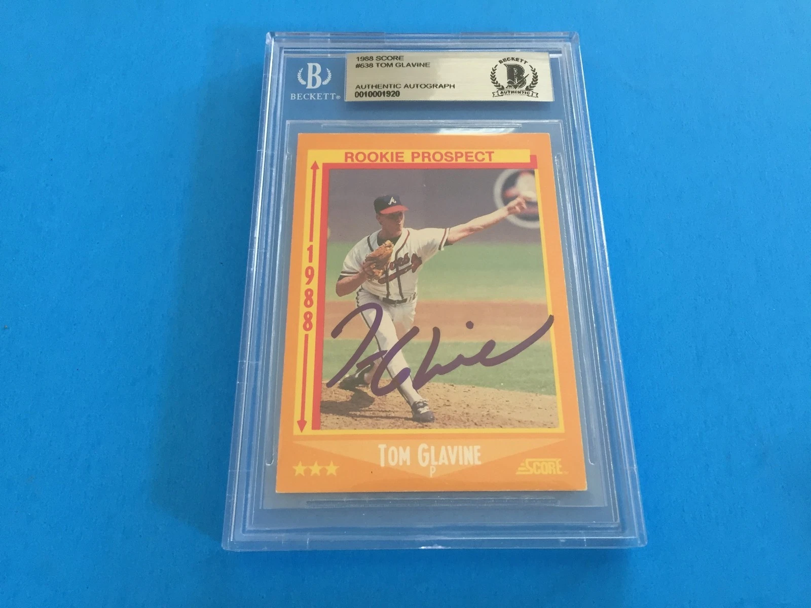 Tom Glavine Braves 1988 Score Rookie Prospect Signed Auto Beckett BAS Slabbed
