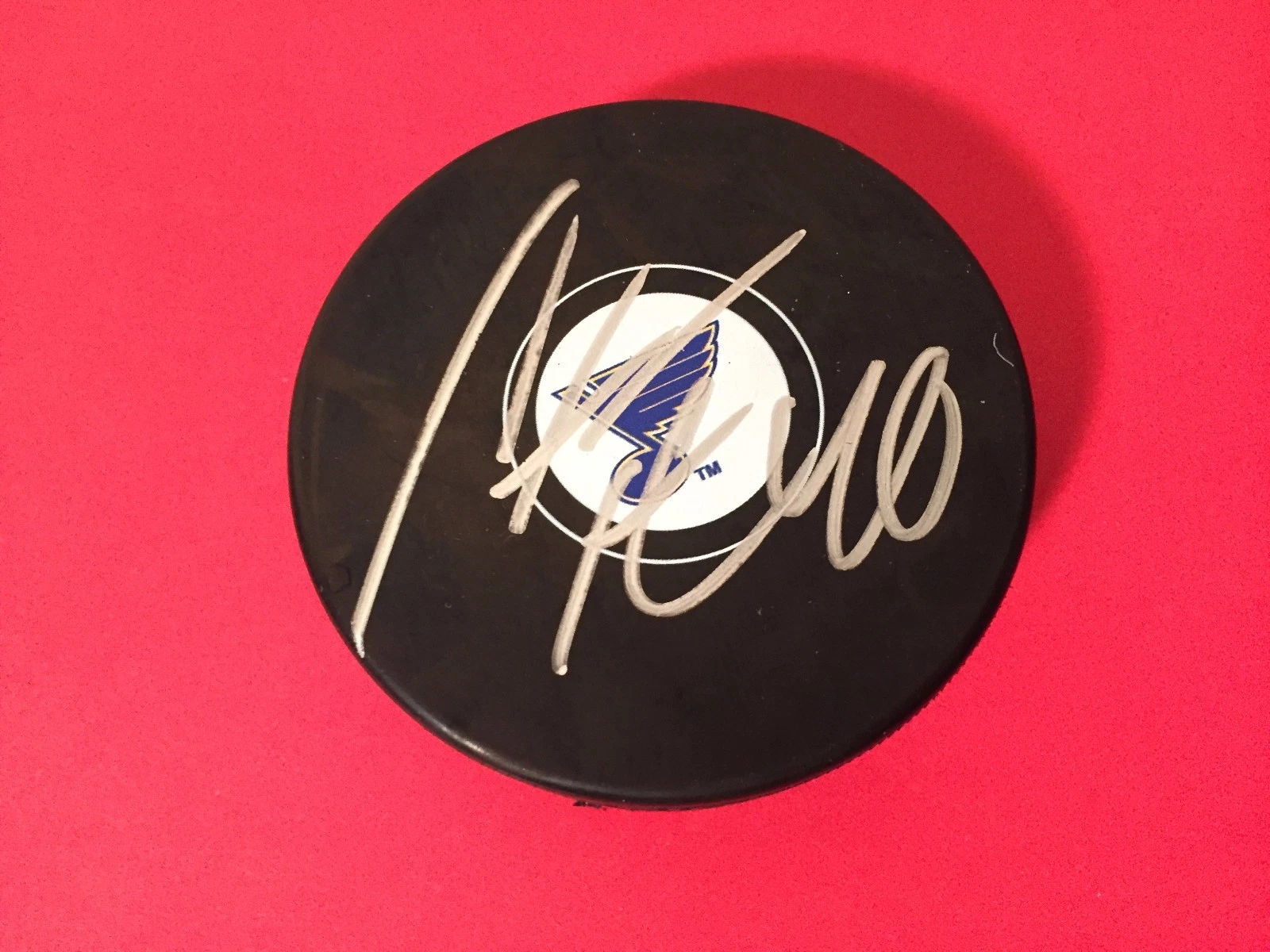 Carter Hutton Blues Hockey Signed Auto Holder Puck
